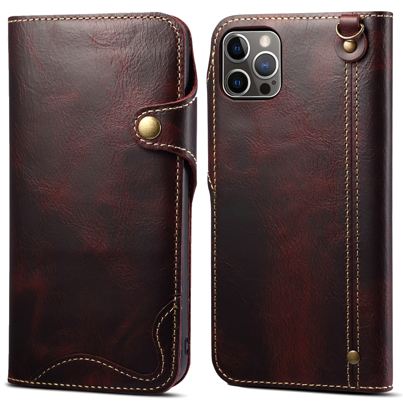 

Genuine Leather Phone Cover with Wallet and Lanyard for iPhone 13 Pro Max 6.7 inch - Red, iPhone 13 Pro Max