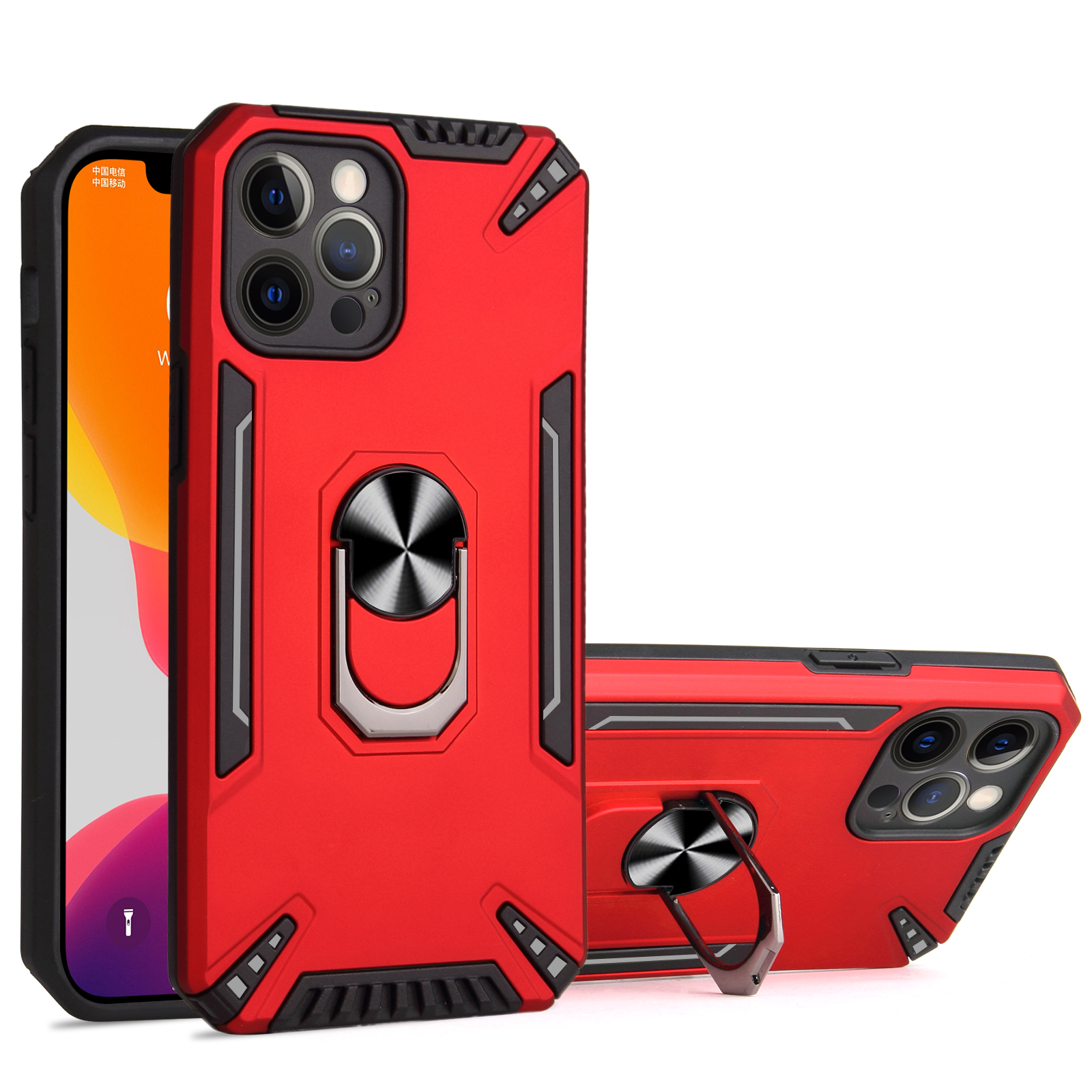 

Multi-Functional Kickstand Shock-Resistant Hybrid Phone Case Cover Shell with Built-In Metal Sheet for iPhone 12 Pro Max 6.7 inch - Red, iPhone 12 Pro Max