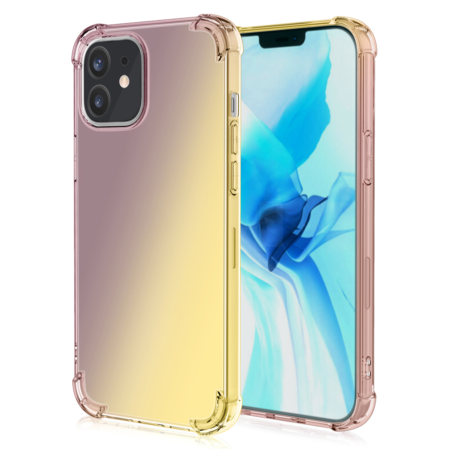 

Gradient Thickened Four Corner Shockproof Flexible TPU Phone Case with Lanyard Hole for Apple iPhone 13 mini 5.4 inch - Black/Gold, iPhone 13 mini