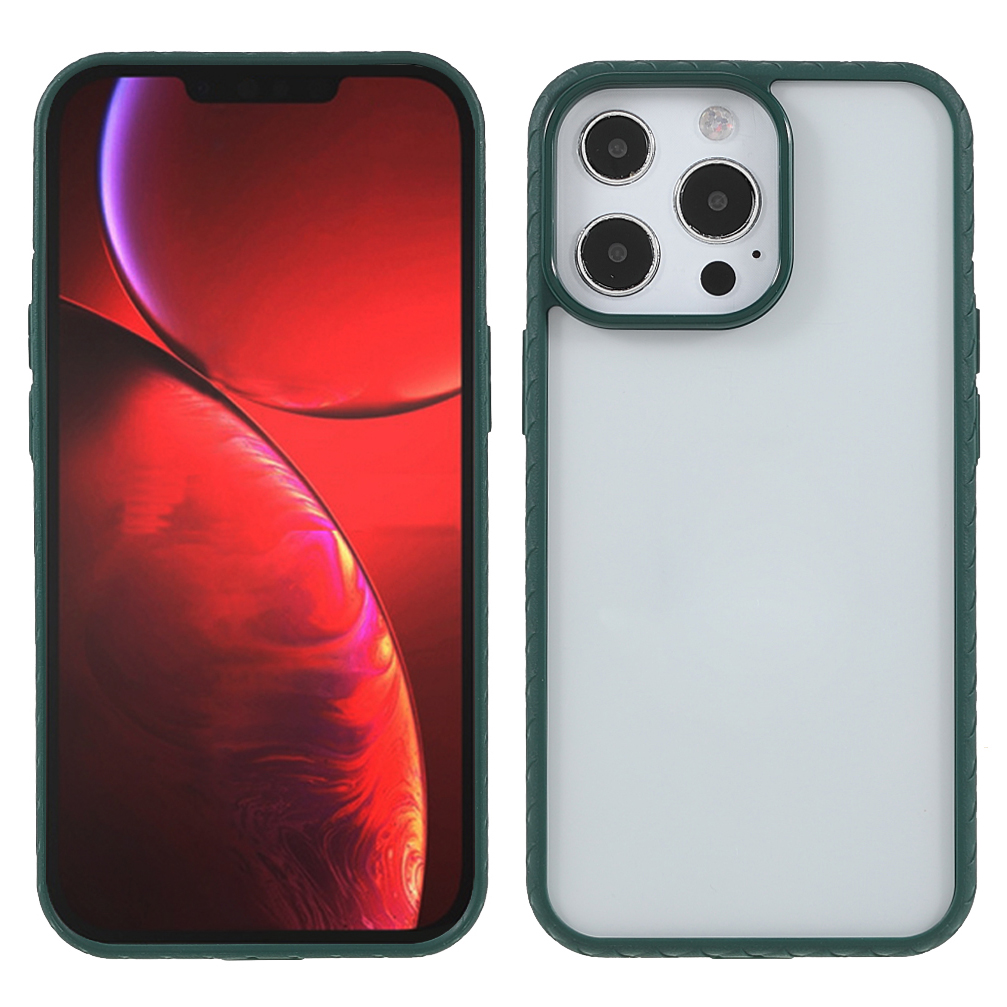

Lightweight Clear Acrylic Back+ TPU Woven Texture Edge Thin Protective Phone Case for Apple iPhone 13 Pro Max 6.7 inch - Blackish Green, iPhone 13 Pro Max