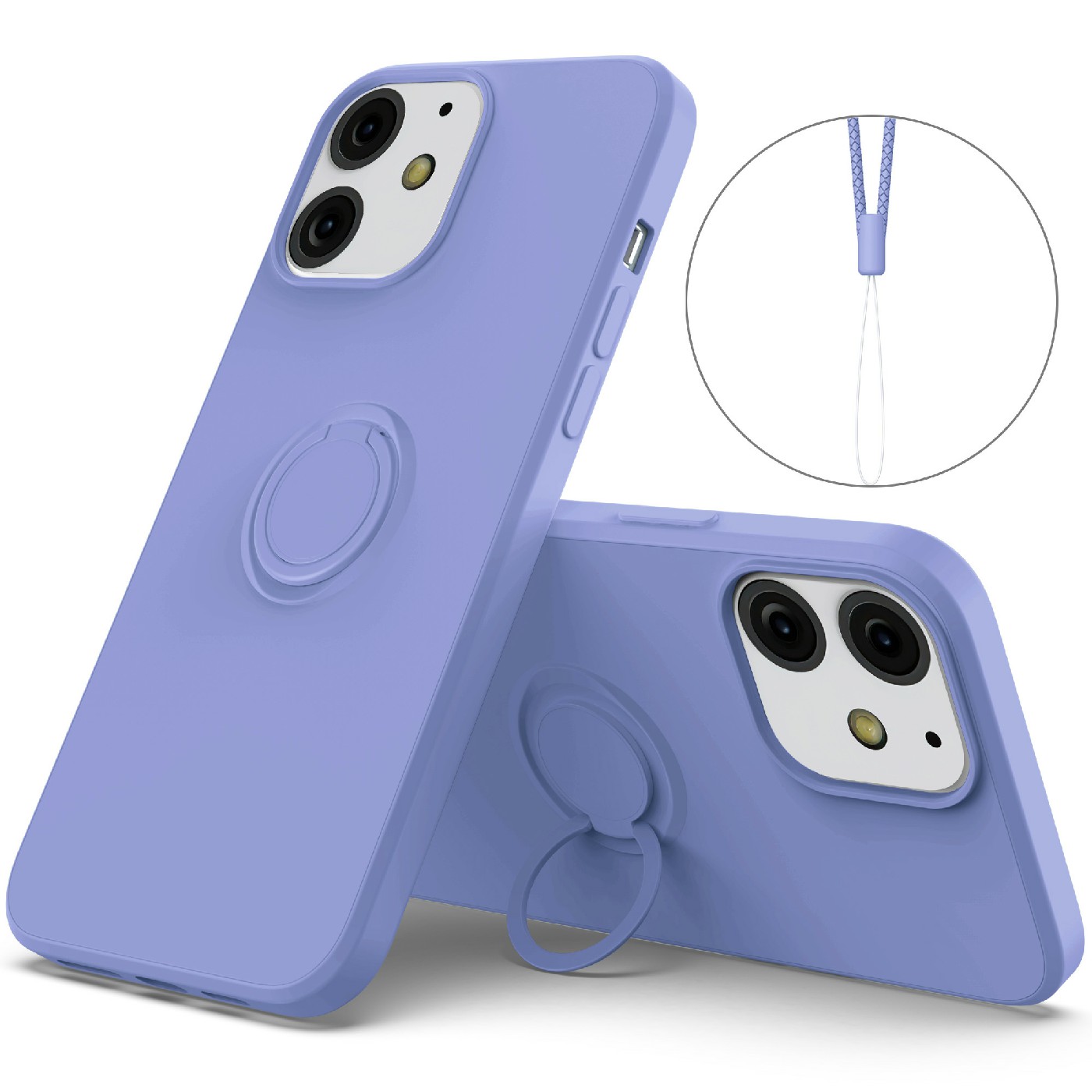 

Жидкий Силиконовый Задний Чехол Кольцо Кольцо Кольца С Ремешком Для IPhone 12 Mini 5,4 Дюйма - Фиолетовый, iPhone 12 mini