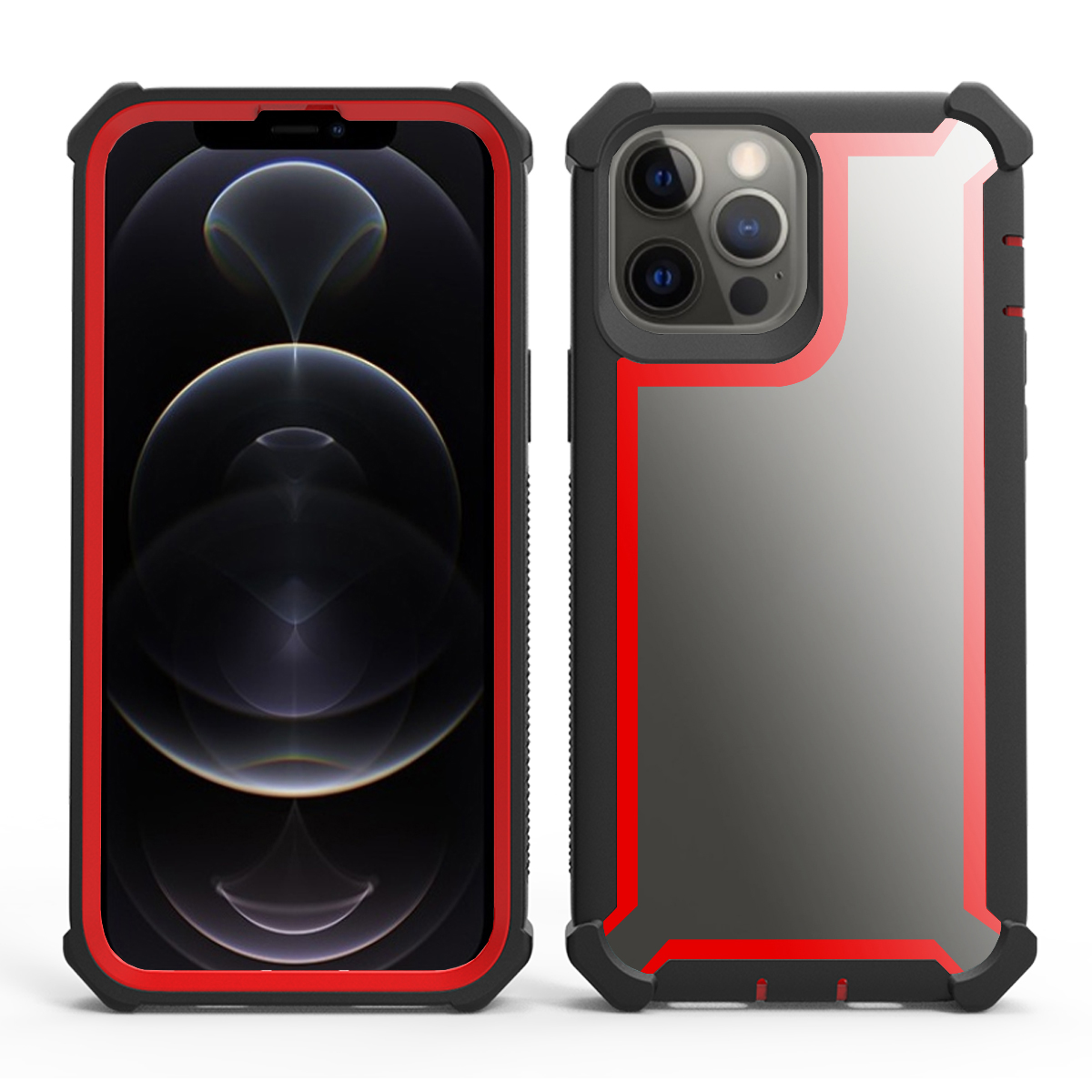 

Хорошо Защищенный пк + TPU Hybrid Cover Cover Cover Для Iphone 13 6,1 Дюйма - Черный Красный, iPhone 13