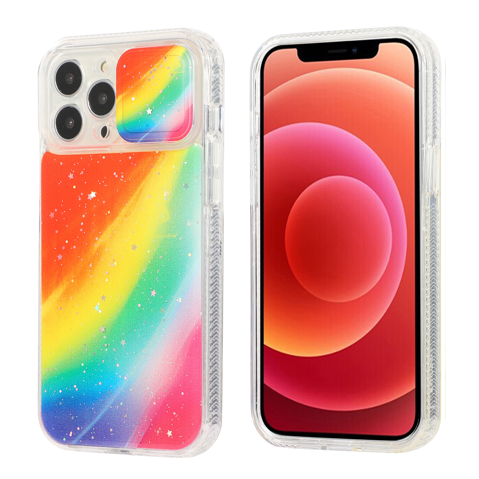

Радуга Цвет Sparkle Star Камера Слайд Эпоксидный Телефон Чехол Задняя Крышка Для IPhone 13 Mini 5,4 Дюйма - Стиль А., iPhone 13 mini