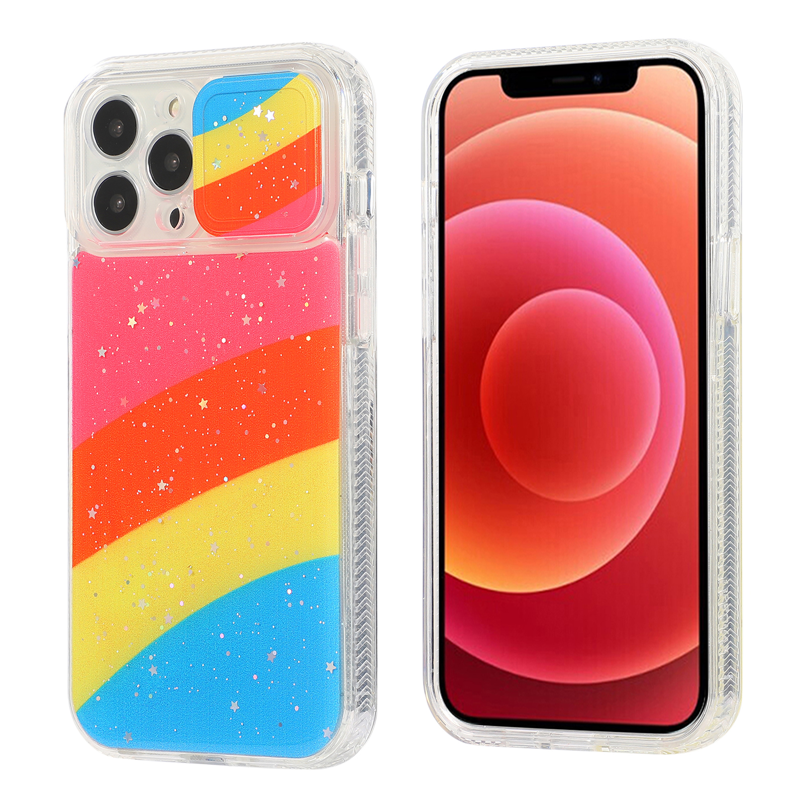 

Rainbow Color Sparkle Star Camera Slide Epoxy Phone Hybrid Case Protector for iPhone 13 Pro Max 6.7 inch - Style J, iPhone 13 Pro Max