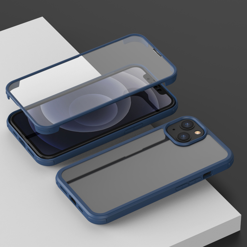 

Double-side Tempered Glass + TPU Frame Full Coverage Protection Hybrid Phone Case Shell for iPhone 13 6.1 inch - Blue, iPhone 13