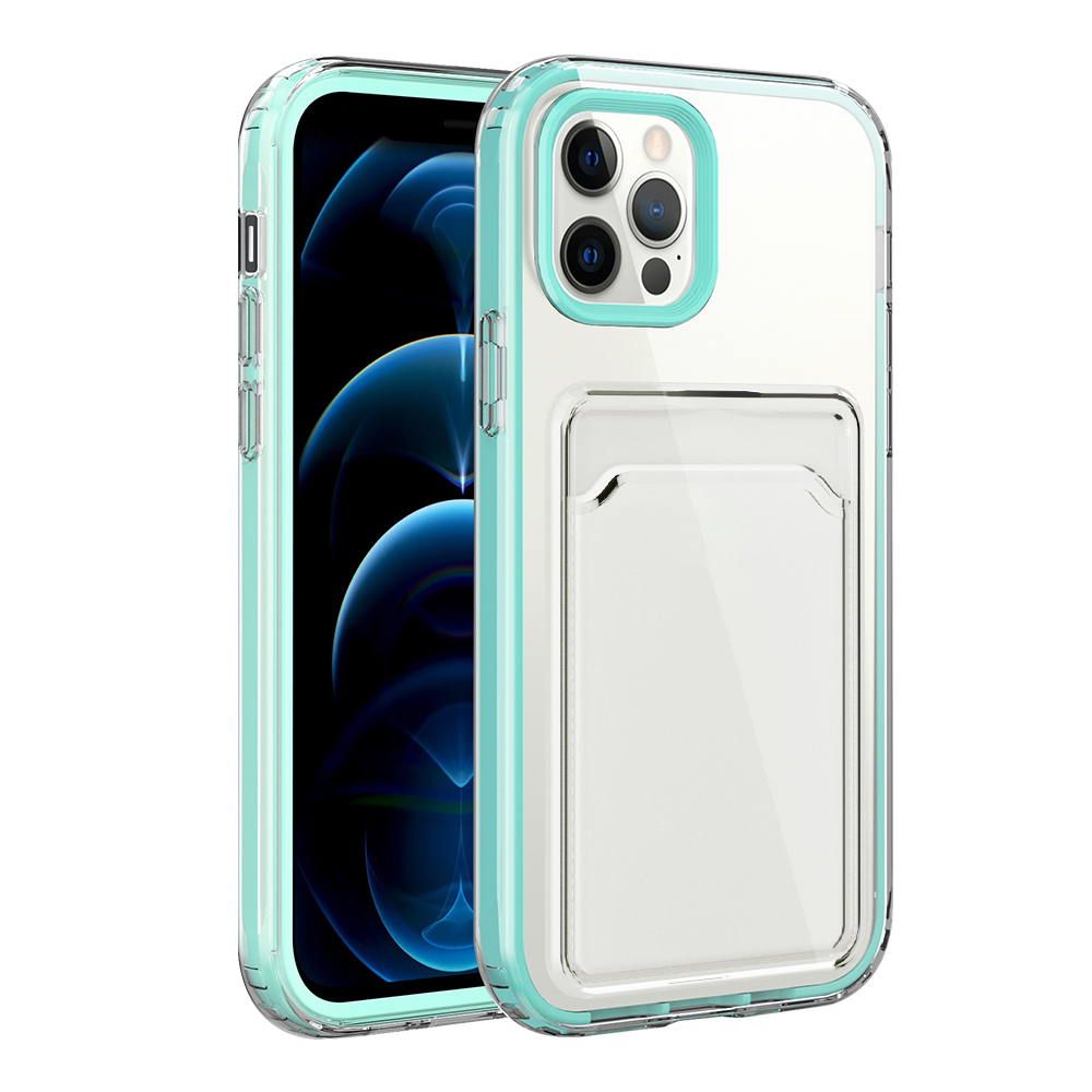 

Double Layers Anti-Fall TPU + PC Shockproof Transparent Phone Case with Card Holder for iPhone 13 Pro Max 6.7 inch - Mint Green, iPhone 13 Pro Max