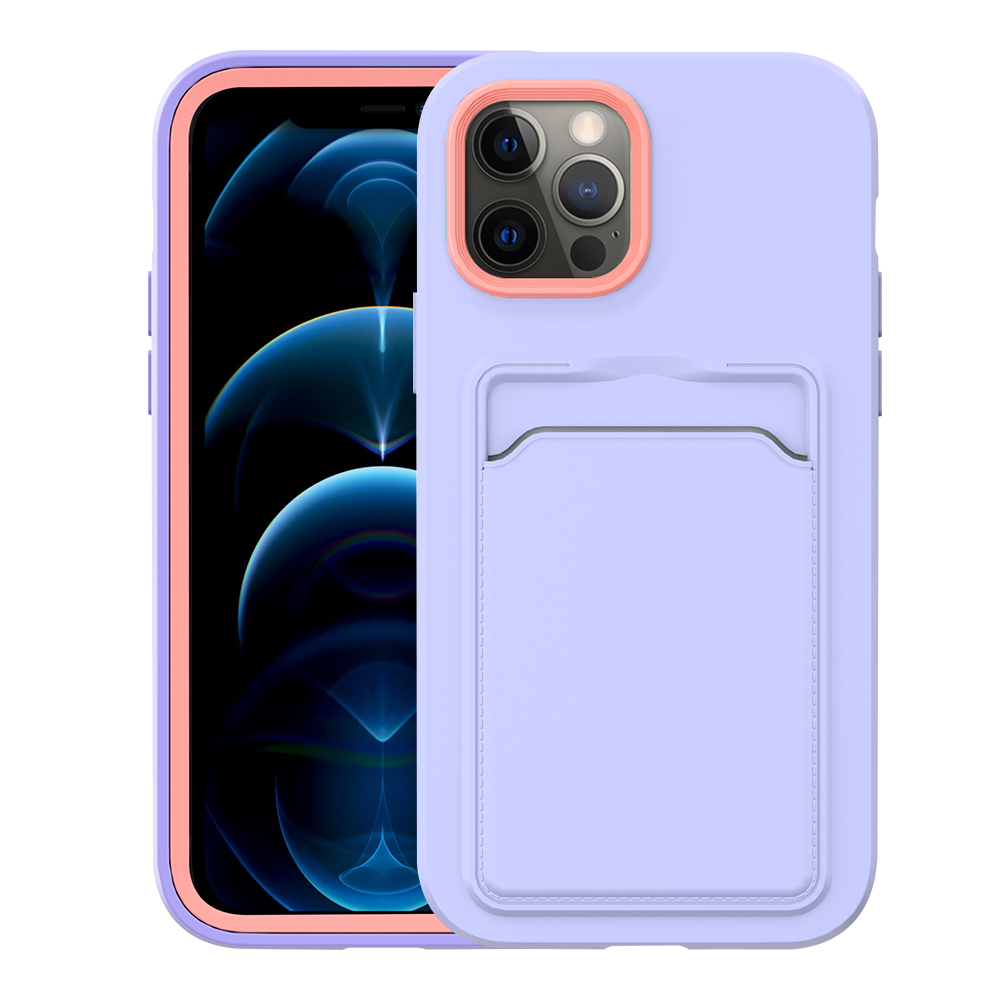 

Skin-Touch Feeling Scratch-Resistant Dual Color Hard PC Frame + Back Soft TPU Phone Case with Card Holder for iPhone 13 Pro Max 6.7 inch - Purple/Pink, iPhone 13 Pro Max