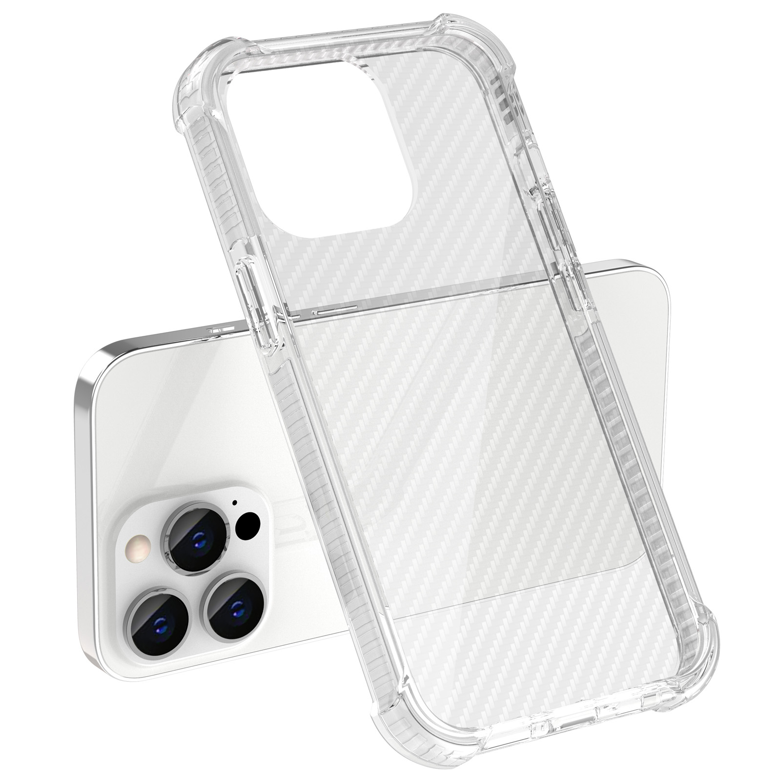 

Carbon Fiber Texture Clear Acrylic + TPU Shockproof Bumper Protective Case for iPhone 13 Pro Max 6.7 inch - White, iPhone 13 Pro Max