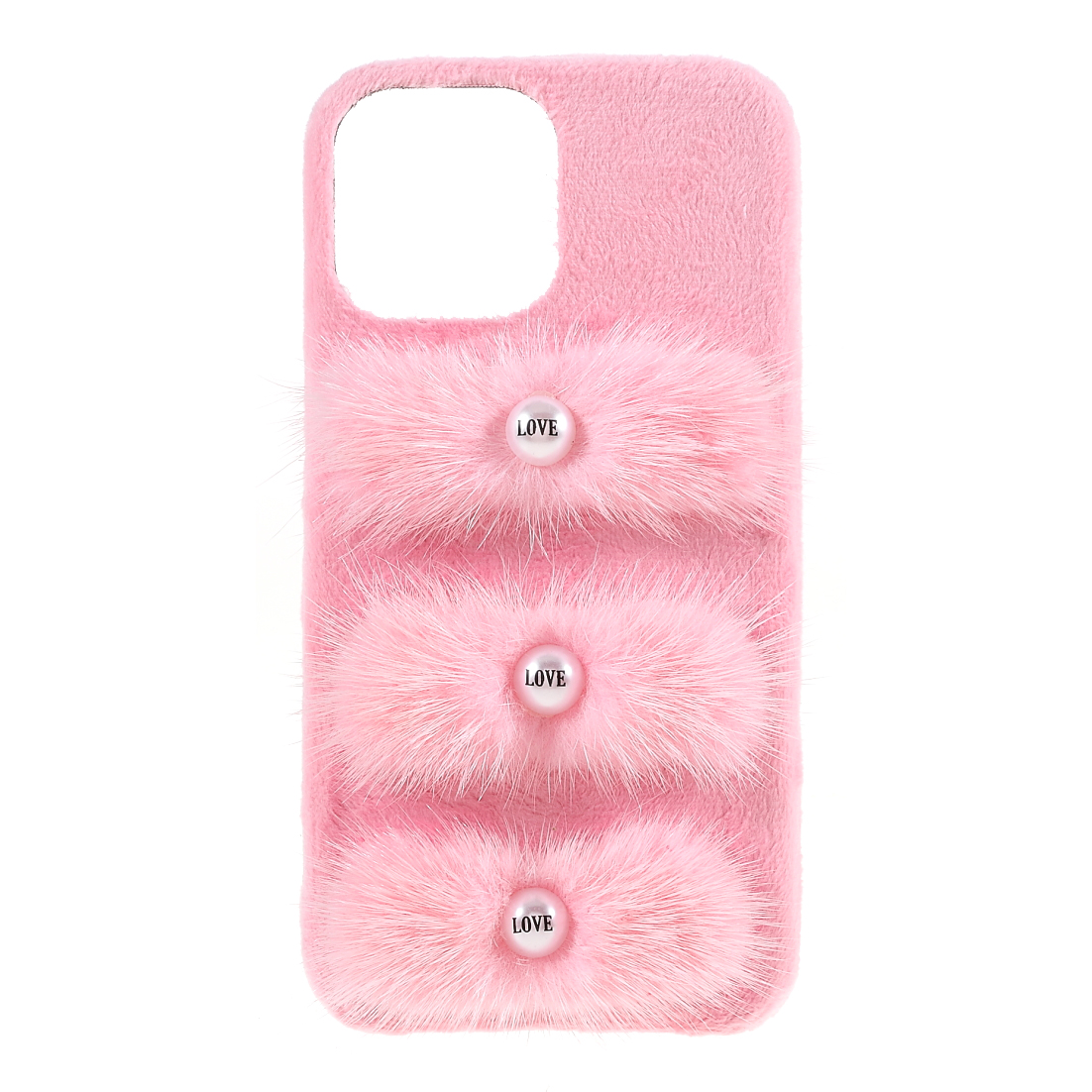 

Plush Coated Love Beads PC Combo Cell Phone Case Cover Shell Protector for iPhone 13 Pro Max 6.7 inch - Pink, iPhone 13 Pro Max