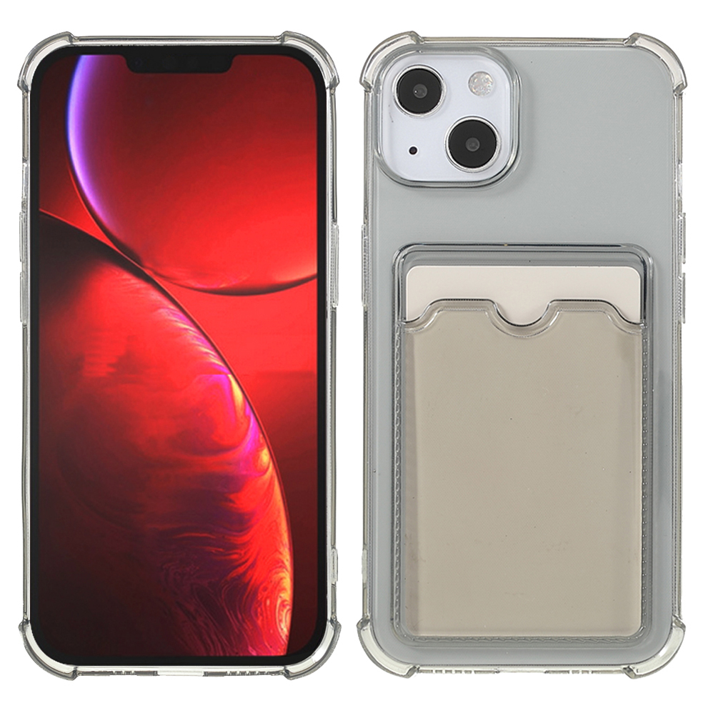 

Anti-fall Soft TPU Phone Case Shell with Card Slot for iPhone 13 6.1 inch - Transparent Black, iPhone 13