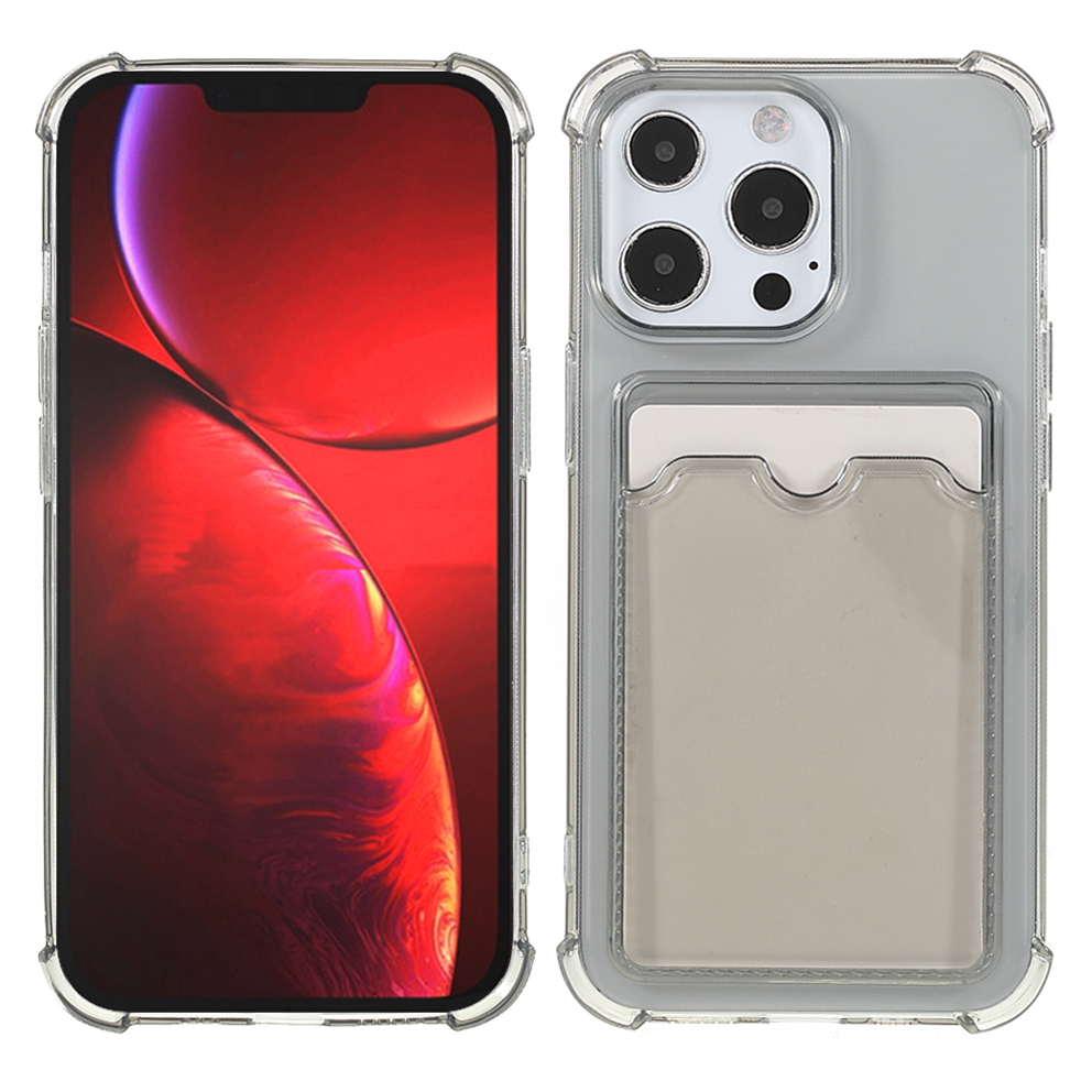 

Soft TPU Phone Cover Shell with Card Holder for iPhone 13 Pro Max 6.7 inch - Transparent Black, iPhone 13 Pro Max
