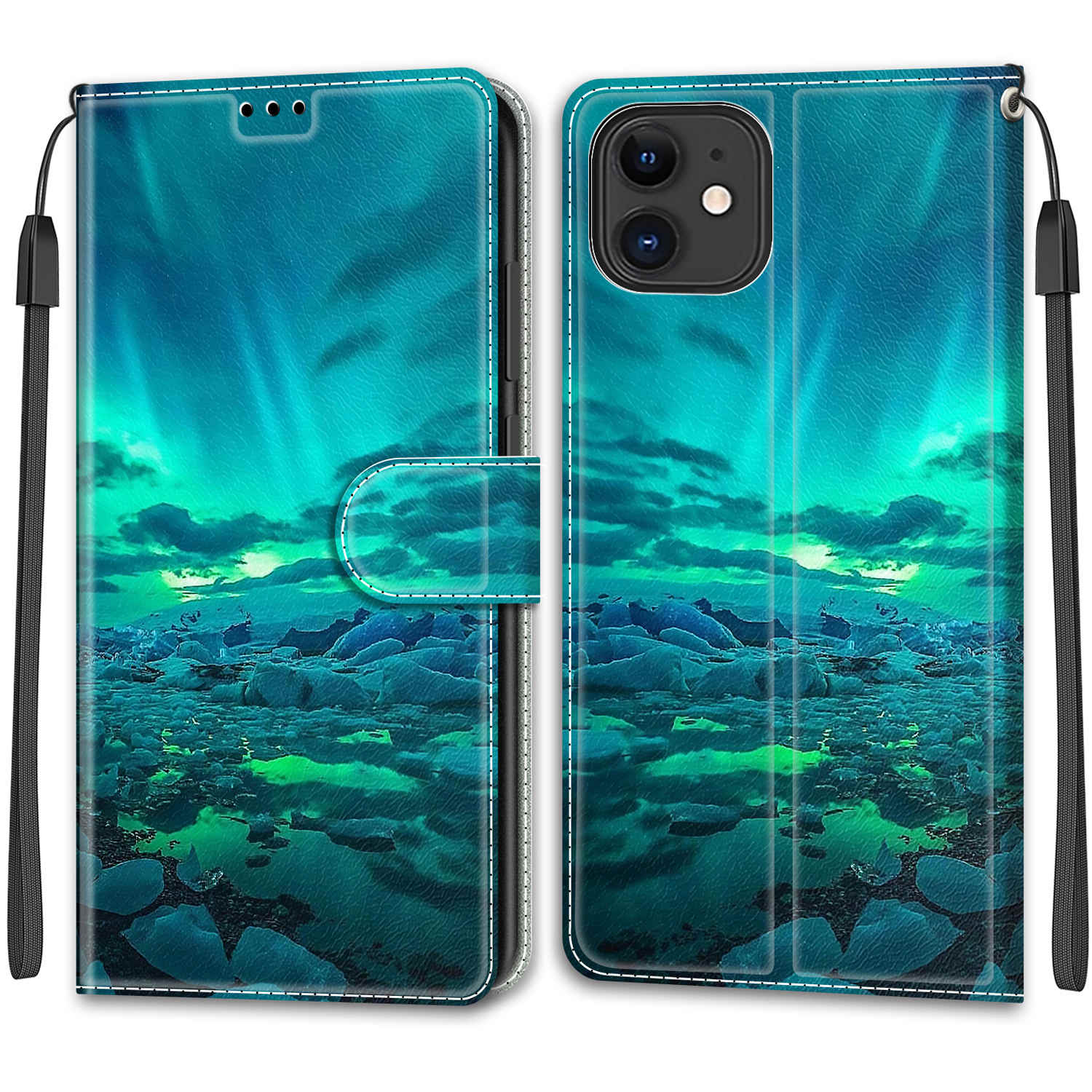 

Слоты Для Печати с Рисунками Проектируют Кожаную Крышку Телефона Для Iphone 12 6,1 Дюйма/12 Pro 6,1 Дюйма - Зеленый Свет, iPhone 12