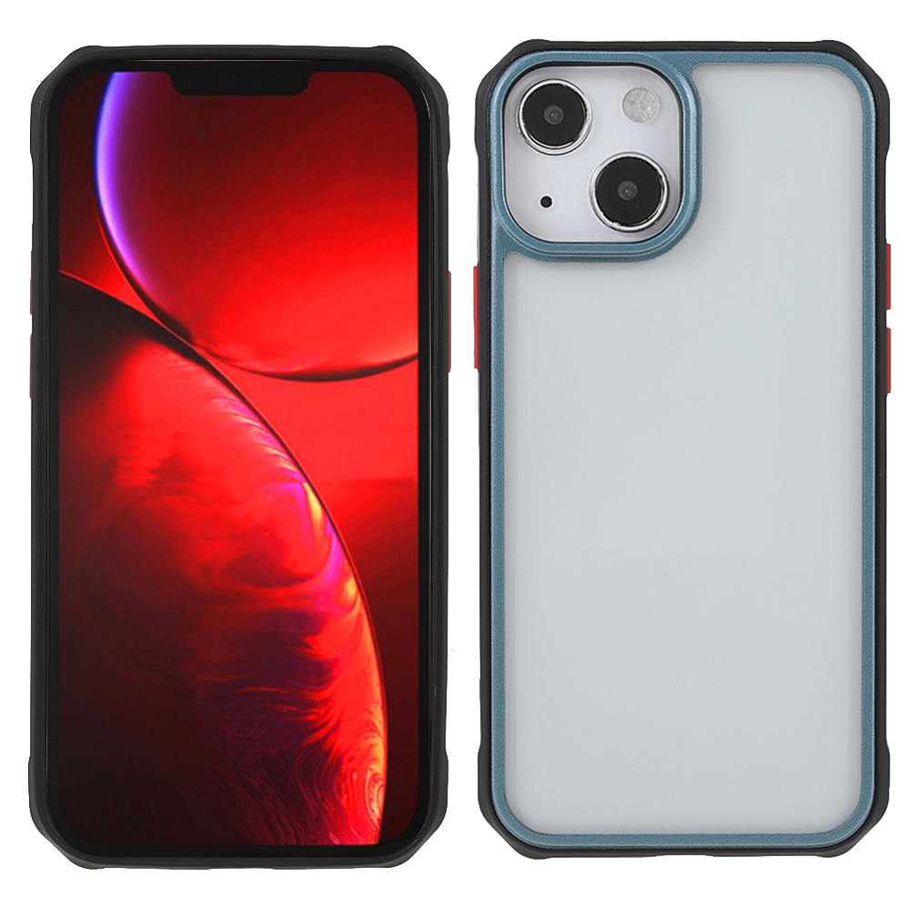 

Precise Cutout Transparent Acrylic Back + TPU Frame Durable Slim Phone Case for iPhone 13 mini 5.4 inch - Black/Blue, iPhone 13 mini