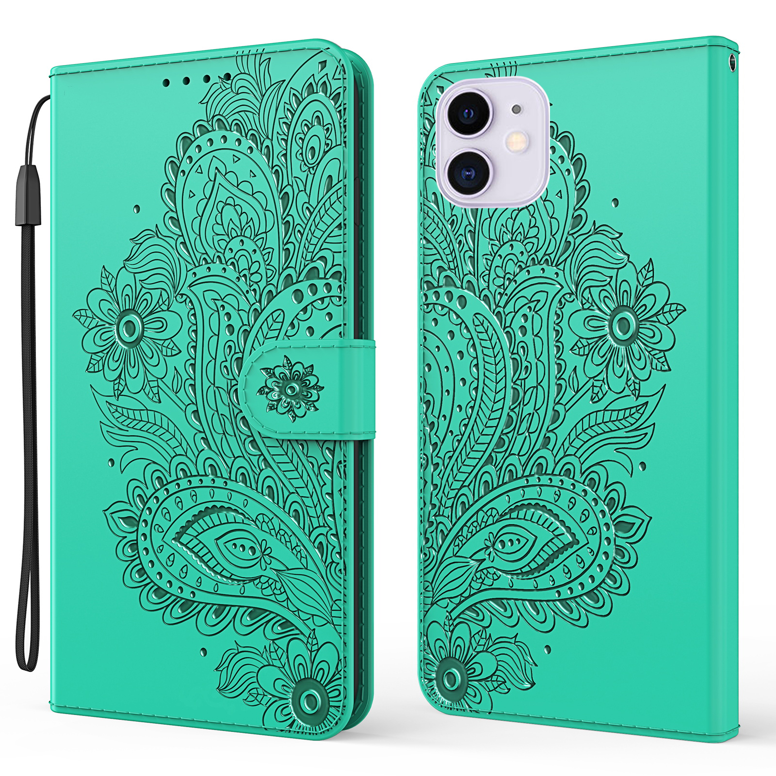 

Отпечатанный Цветочный Рисунок PU - Зеленый, iPhone 13 mini