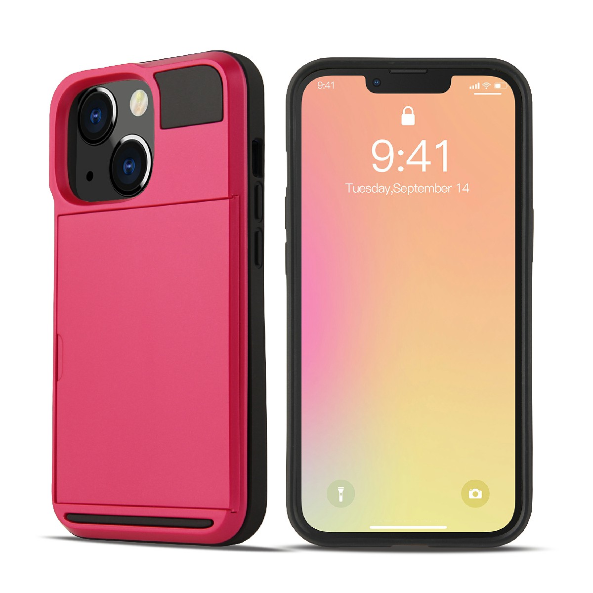 

TPU + PC Hybrid Phone Case Protective Cover with Slide Card Holder for iPhone 13 Pro Max 6.7 inch - Rose, iPhone 13 Pro Max