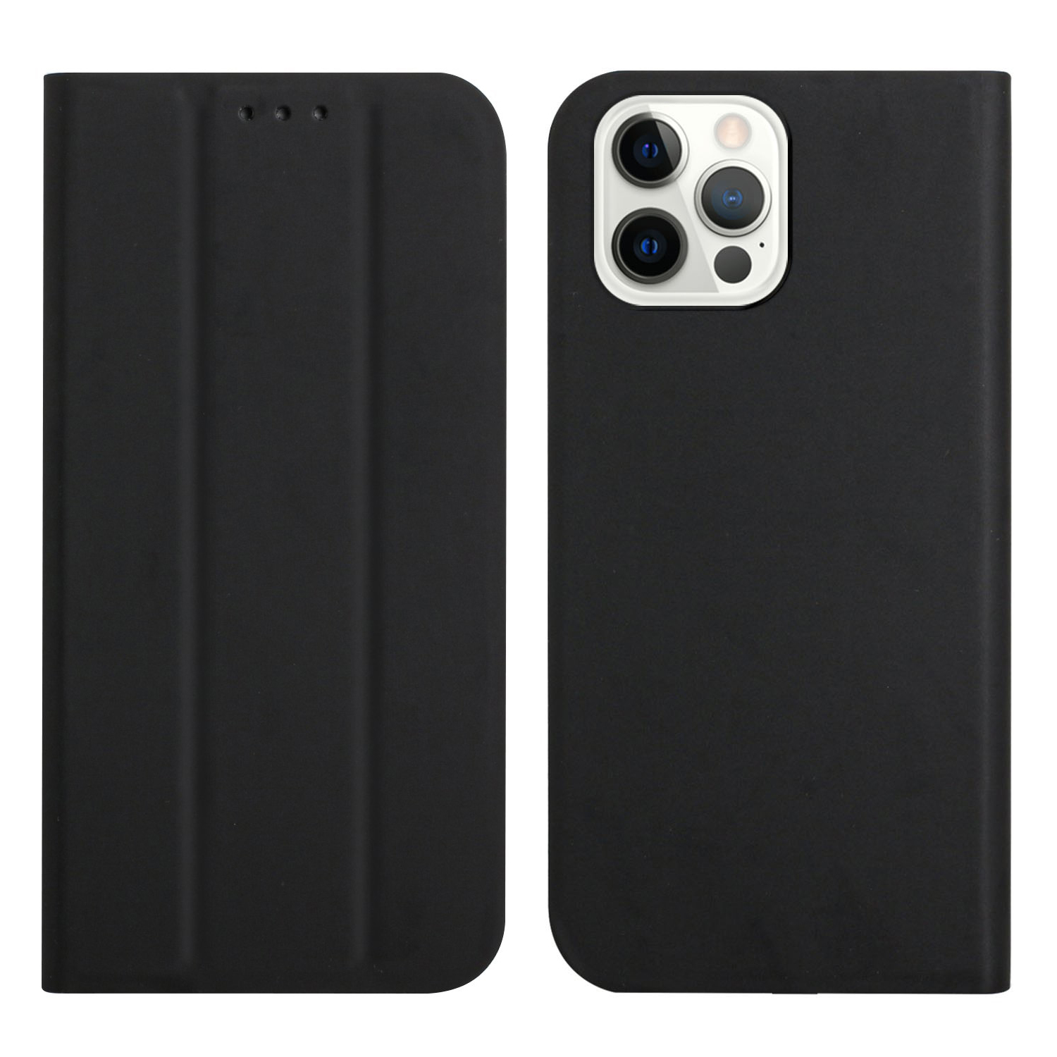 

Solid Color Trifold Stand Skin-touch Feel Auto-absorbed Light Thin Leather Phone Case for iPhone 13 Pro 6.1 inch - Black, iPhone 13 Pro
