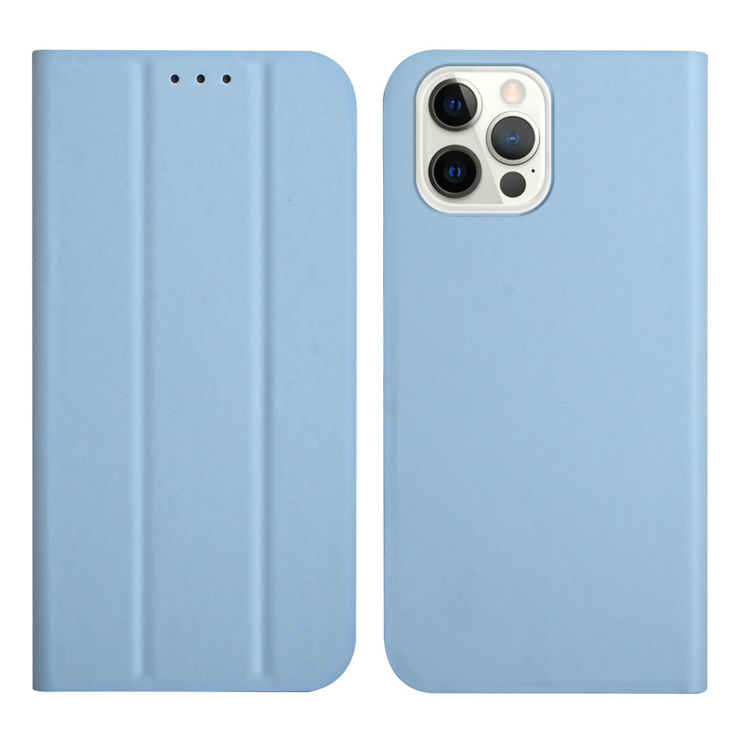 

Trifold Stand Solid Color Skin-touch Feel Leather Case Protector for iPhone 12/12 Pro 6.1 inch - Sky Blue, iPhone 12
