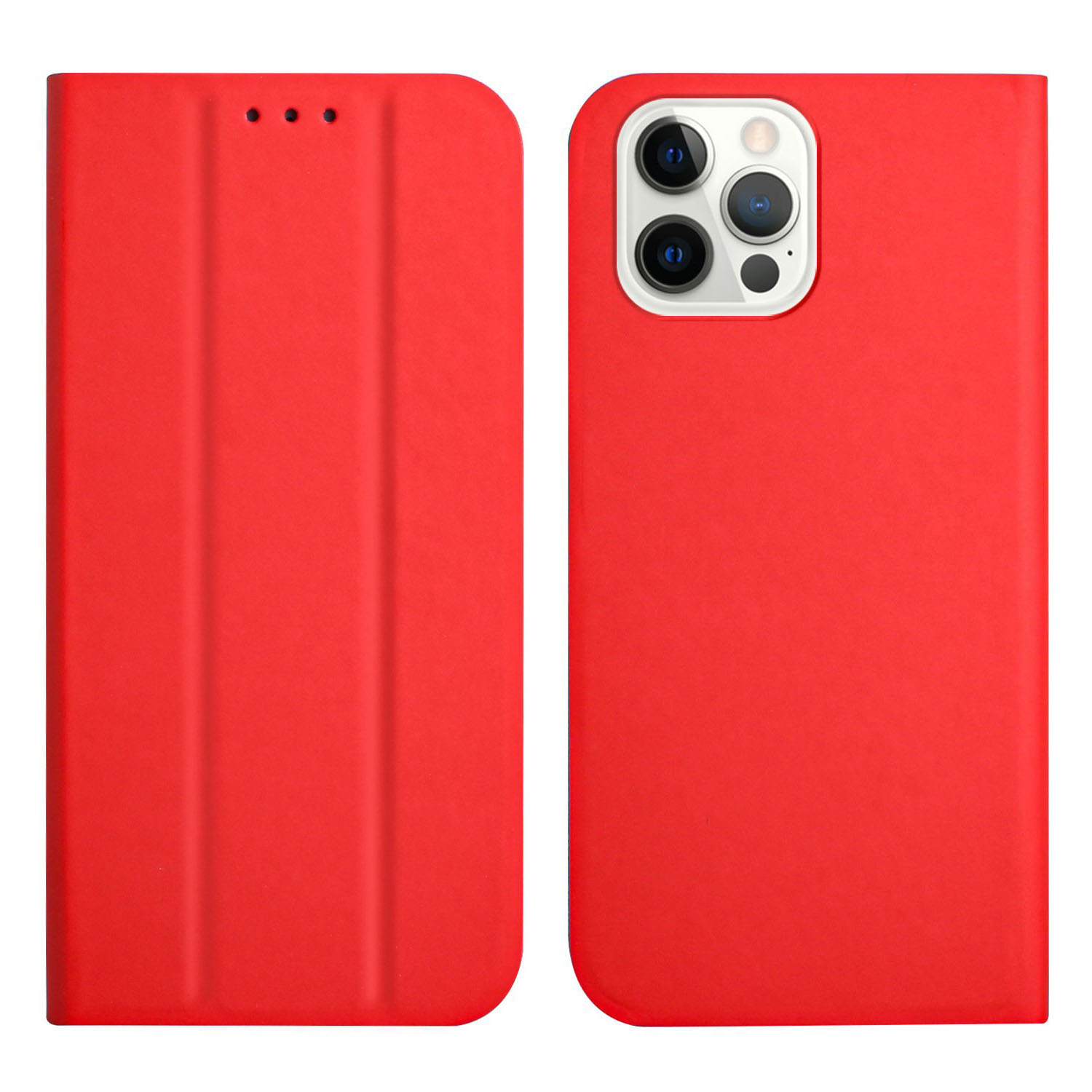 

Trifold Stand Solid Color Skin-touch Feel Leather Case Protector for iPhone 12/12 Pro 6.1 inch - Red, iPhone 12