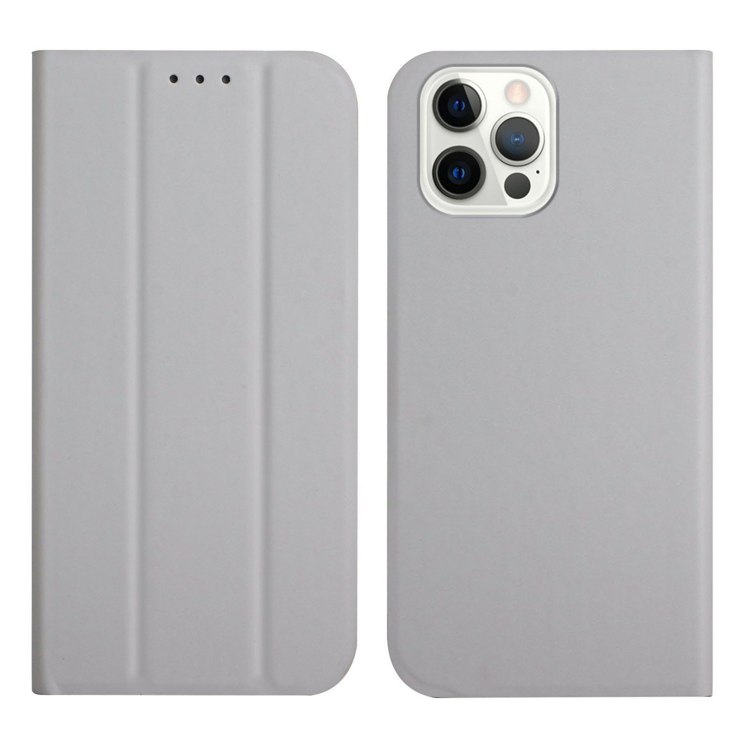 

Trifold Stand Solid Color Skin-touch Feel Leather Case Protector for iPhone 12/12 Pro 6.1 inch - Grey, iPhone 12