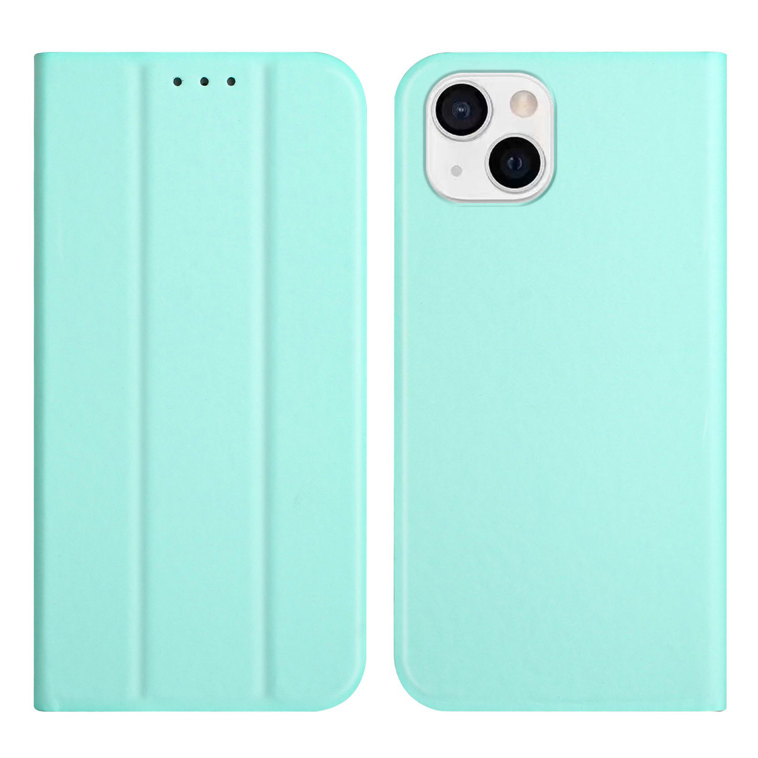 

Solid Color Skin-touch Feel Light Slim Auto-absorbed Leather Phone Case with Trifold Stand for iPhone 13 6.1 inch - Mint Green, iPhone 13