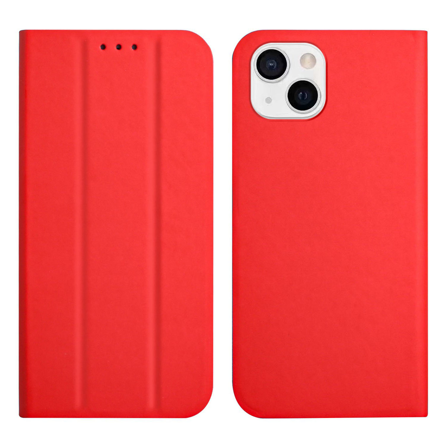 

Solid Color Skin-touch Feel Light Slim Auto-absorbed Leather Phone Case with Trifold Stand for iPhone 13 6.1 inch - Red, iPhone 13