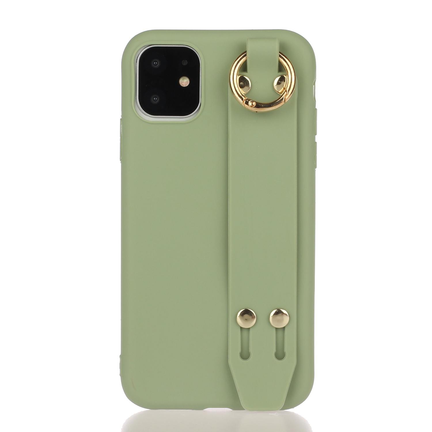 

Anti-Scratch Solid Color Hand Strap Kickstand Matte TPU Protective Shell for iPhone 13 6.1 inch - Green, iPhone 13