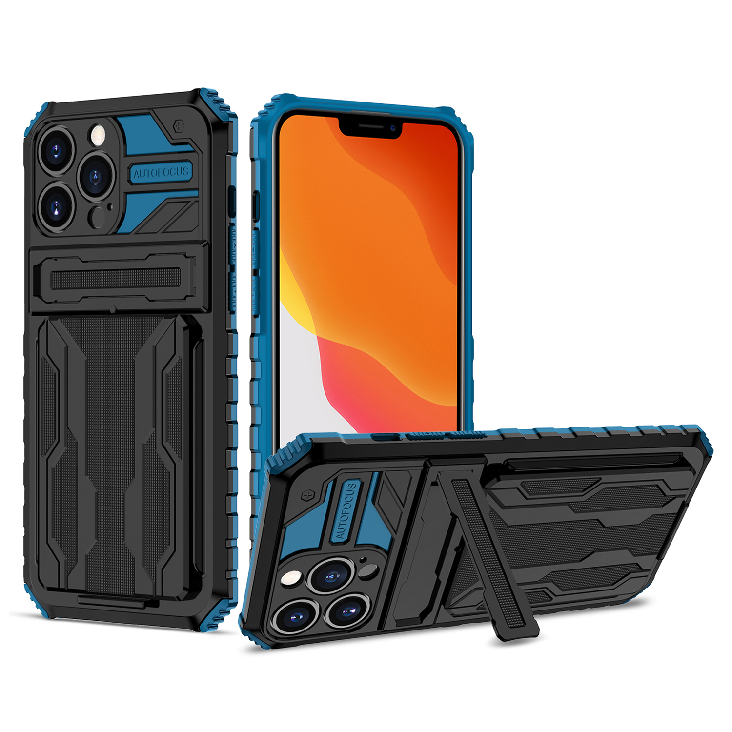 

All-Inclusive Protective Anti-Dount Съемные Слоты Для Карт Дизайн Задняя Крышка Для IPhone 13 Pro 6.1 Дюймов - Синий, iPhone 13 Pro