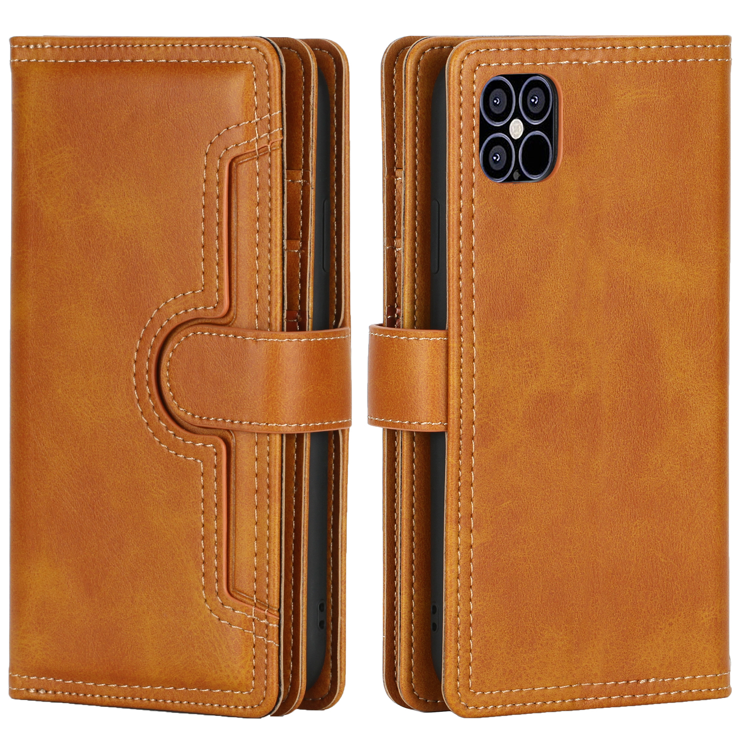 

Magnetic Clasp Split Leather Phone Stand Case Protector with Multiple Card Slots for iPhone 13 Pro Max 6.7 inch - Brown, iPhone 13 Pro Max