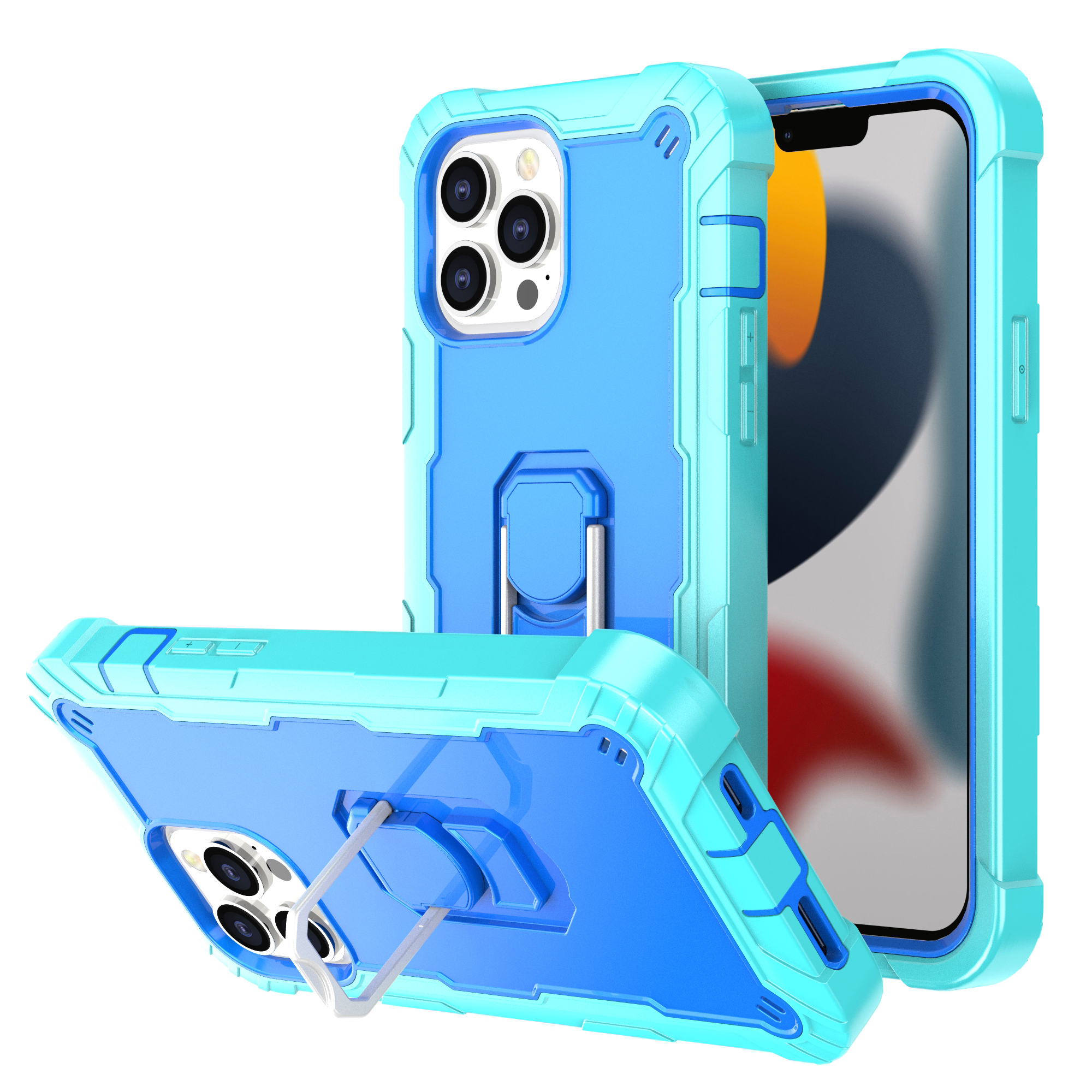 

Dual Color Hybrid Case Phone Shell with 360 Degree Rotation Kickstand for iPhone 13 Pro Max 6.7 inch - Mint Green/Blue, iPhone 13 Pro Max