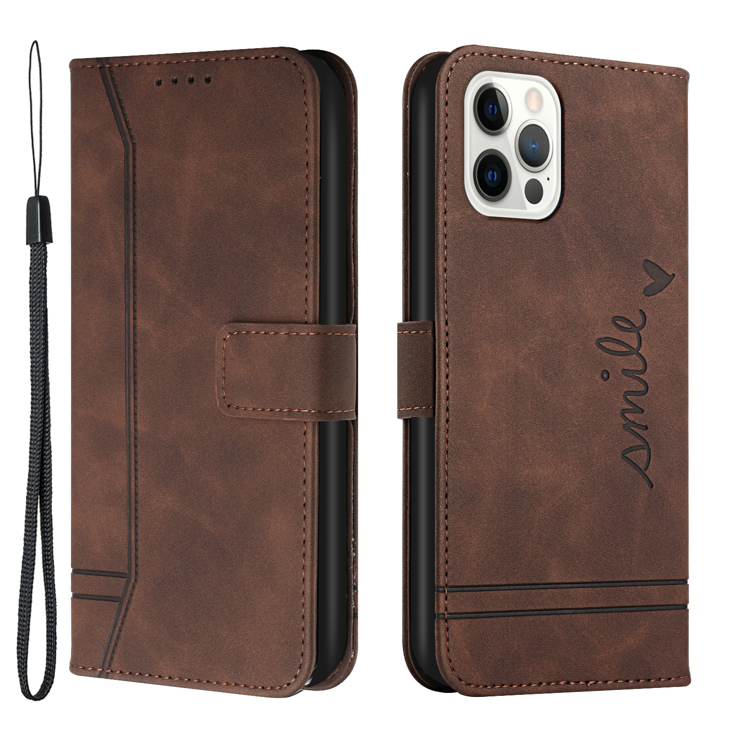 

003 Series Love Heart Imprinted Skin-Touch All-Round Protection Anti-Fall Magnetic Clasp Leather Phone Case with Stand for iPhone 13 Pro Max 6.7 inch - Brown, iPhone 13 Pro Max