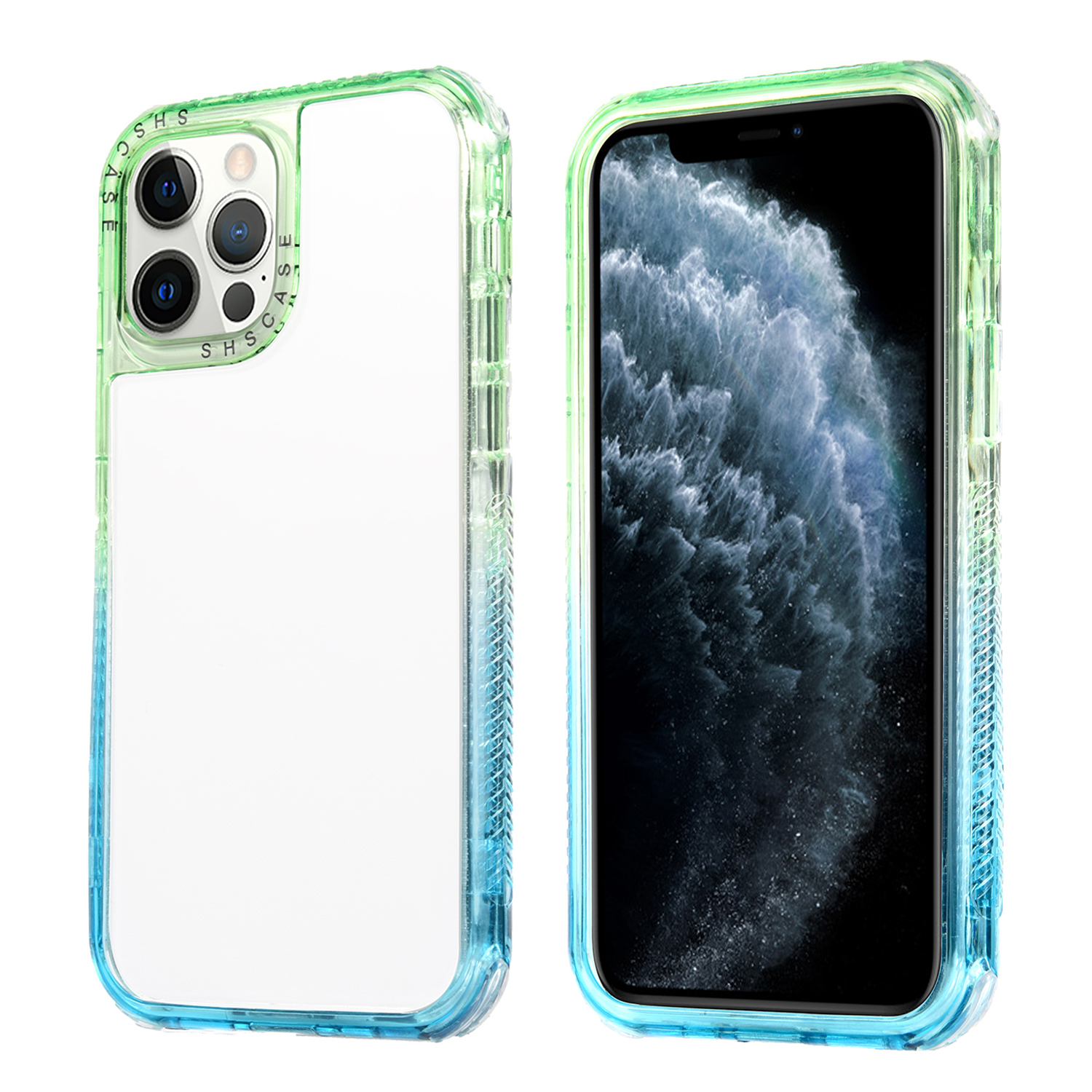 

Dual Color Frame Anti-Fall Stylish Hard PC + TPU Phone Case for iPhone 13 Pro Max 6.7 inch - Green/Sky Blue, iPhone 13 Pro Max