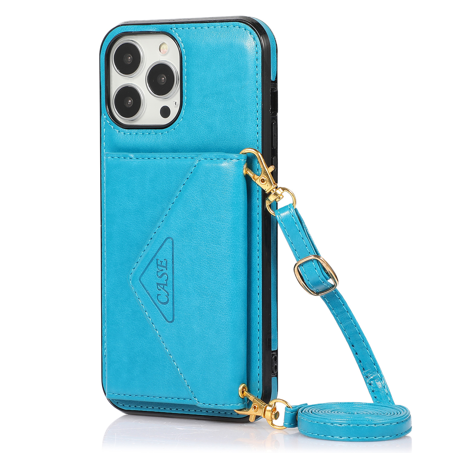 

Anti-Scratch PU Leather Coated PC+ TPU Hybrid Case with Strap and Kickstand for iPhone 13 Pro 6.1 inch - Blue, iPhone 13 Pro