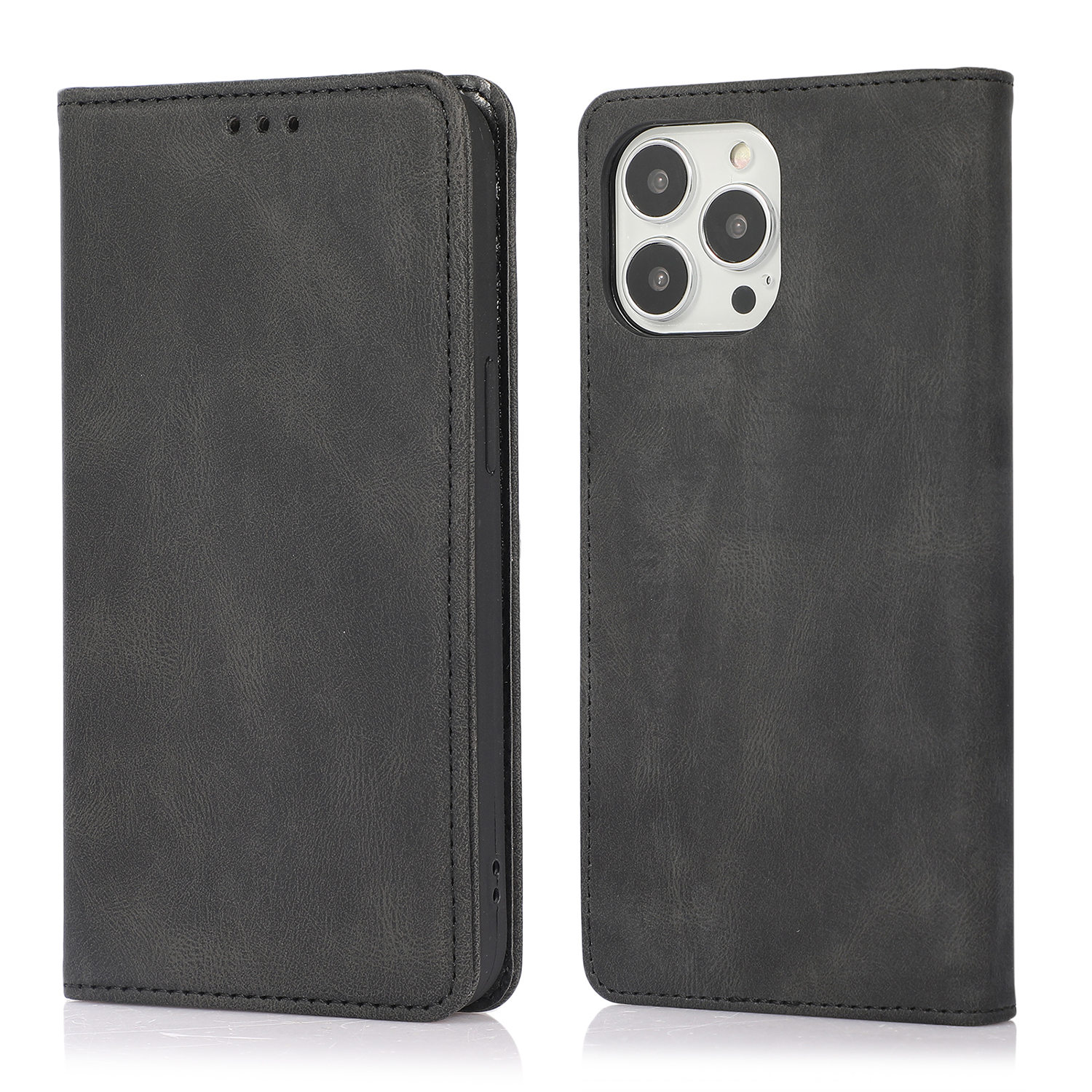 

Auto-absorbed Folio Flip PU Leather Phone Stand Case Shell with Wallet Design for iPhone 13 Pro Max 6.7 inch - Black, iPhone 13 Pro Max