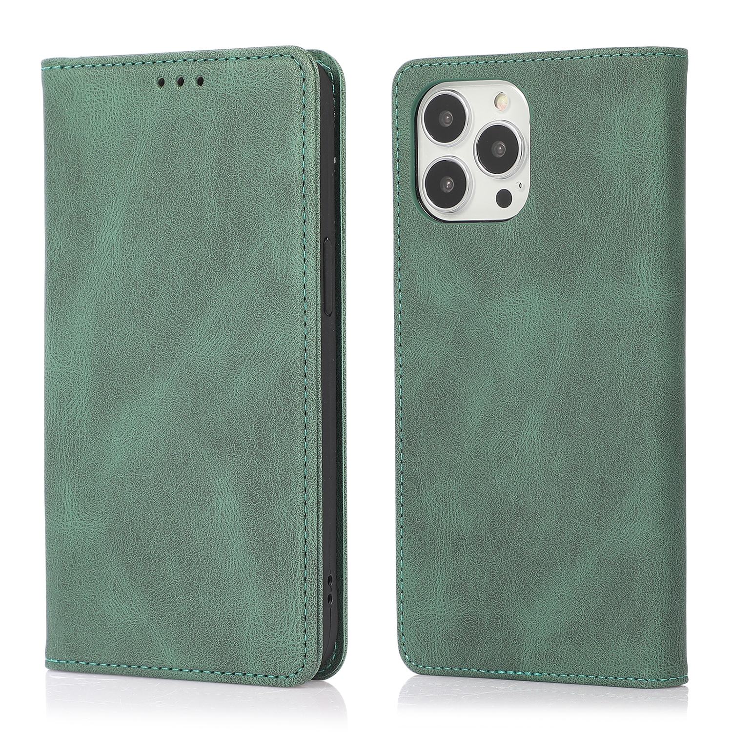 

Auto-absorbed Folio Flip PU Leather Phone Stand Case Shell with Wallet Design for iPhone 13 Pro Max 6.7 inch - Green, iPhone 13 Pro Max