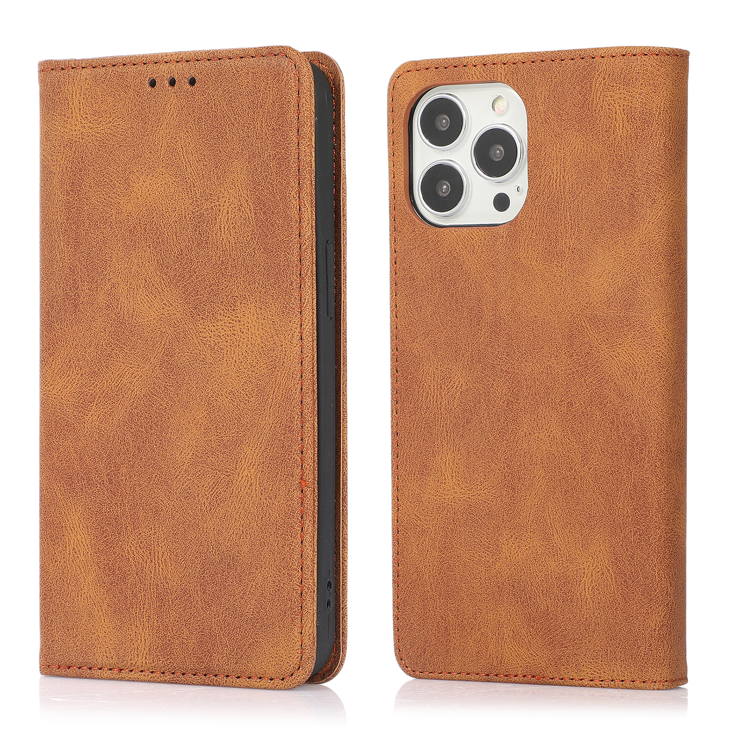 

Auto-absorbed Folio Flip PU Leather Phone Stand Case Shell with Wallet Design for iPhone 13 Pro Max 6.7 inch - Brown, iPhone 13 Pro Max