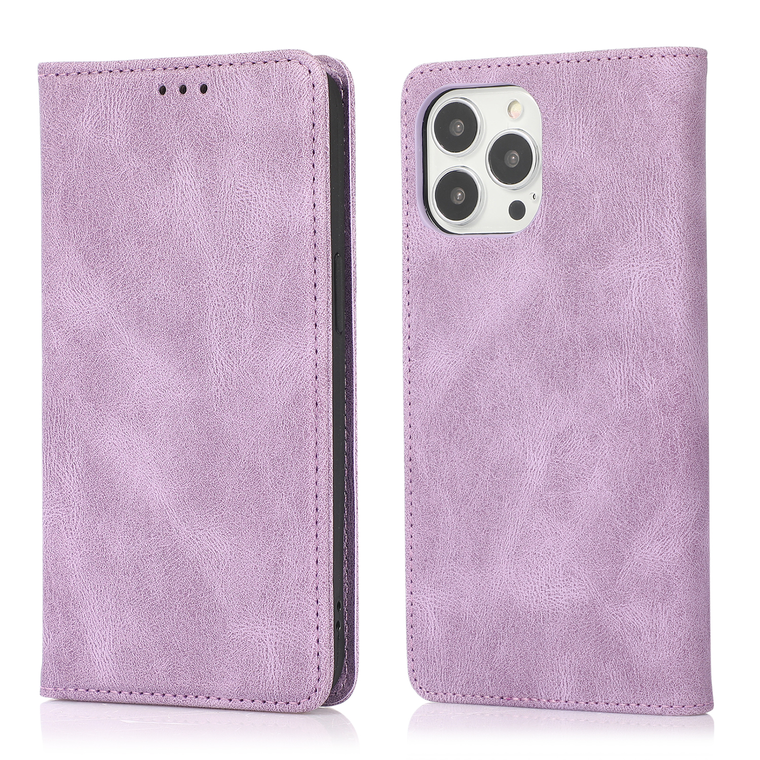 

Wallet Stand Design Auto-absorbed Leather Phone Case Shell for iPhone 13 Pro 6.1 inch - Purple, iPhone 13 Pro