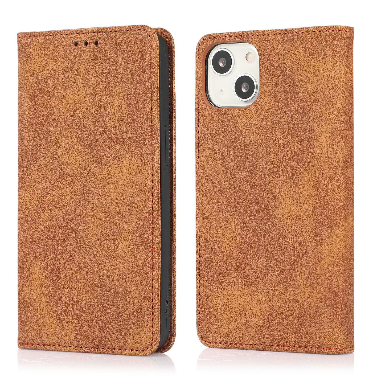 

Magnetic Auto-absorbed Wallet Stand Leather Case for iPhone 13 mini 5.4 inch - Brown, iPhone 13 mini