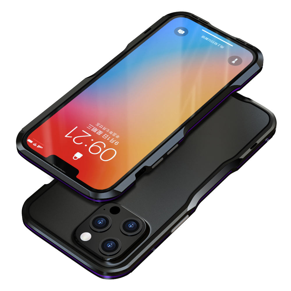 

LUPHIE Drop Protection Ultra Thin Aluminum Metal Bumper Cover for iPhone 13 Pro 6.1 inch - Black/Purple, iPhone 13 Pro