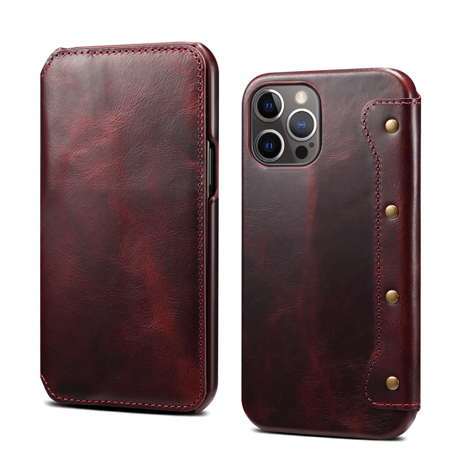 

Дизайн Кошелька Подлинный Кожаный Чехол Для Телефона Для Iphone 13 Pro Max 6,7 Дюйма - Красный, iPhone 13 Pro Max