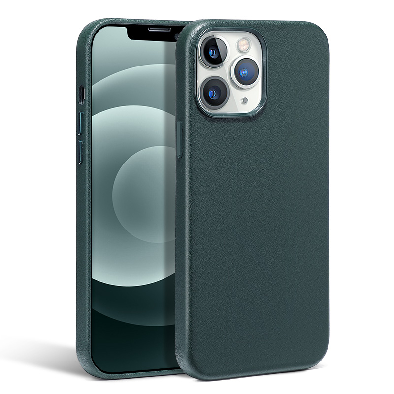 

Solid Color Anti-Shock Lightweight Thin for Magsafe Genuine Leather + PC Phone Back Cover Magnetic Absorption Shell for iPhone 13 Pro Max 6.7 inch - Dark Green, iPhone 13 Pro Max