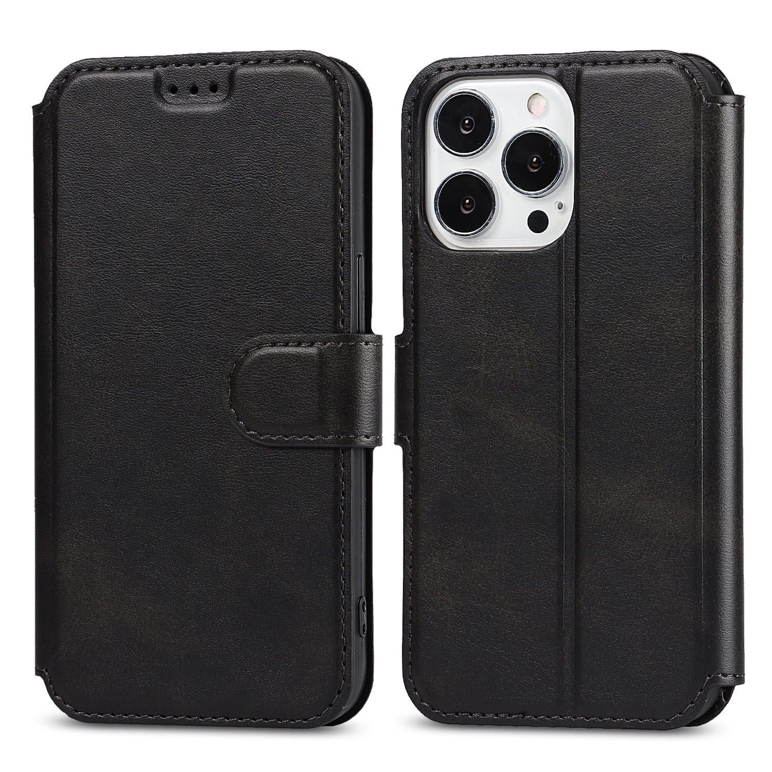 

Folio Flip Stand Wallet Design Leather Phone Case Cover for iPhone 13 Pro Max 6.7 inch - Black, iPhone 13 Pro Max