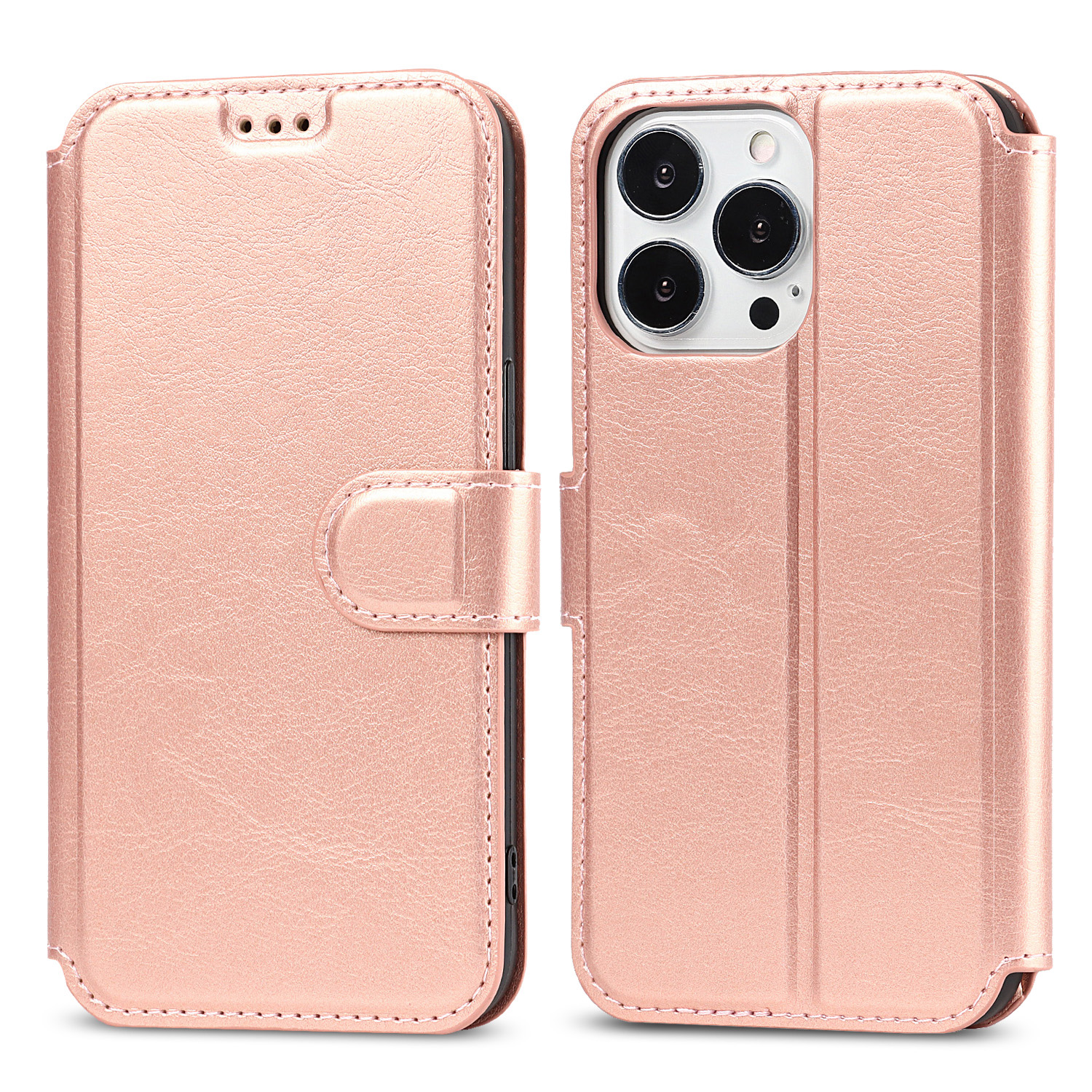 

Folio Flip Stand Wallet Design Leather Phone Case Cover for iPhone 13 Pro Max 6.7 inch - Rose Gold, iPhone 13 Pro Max