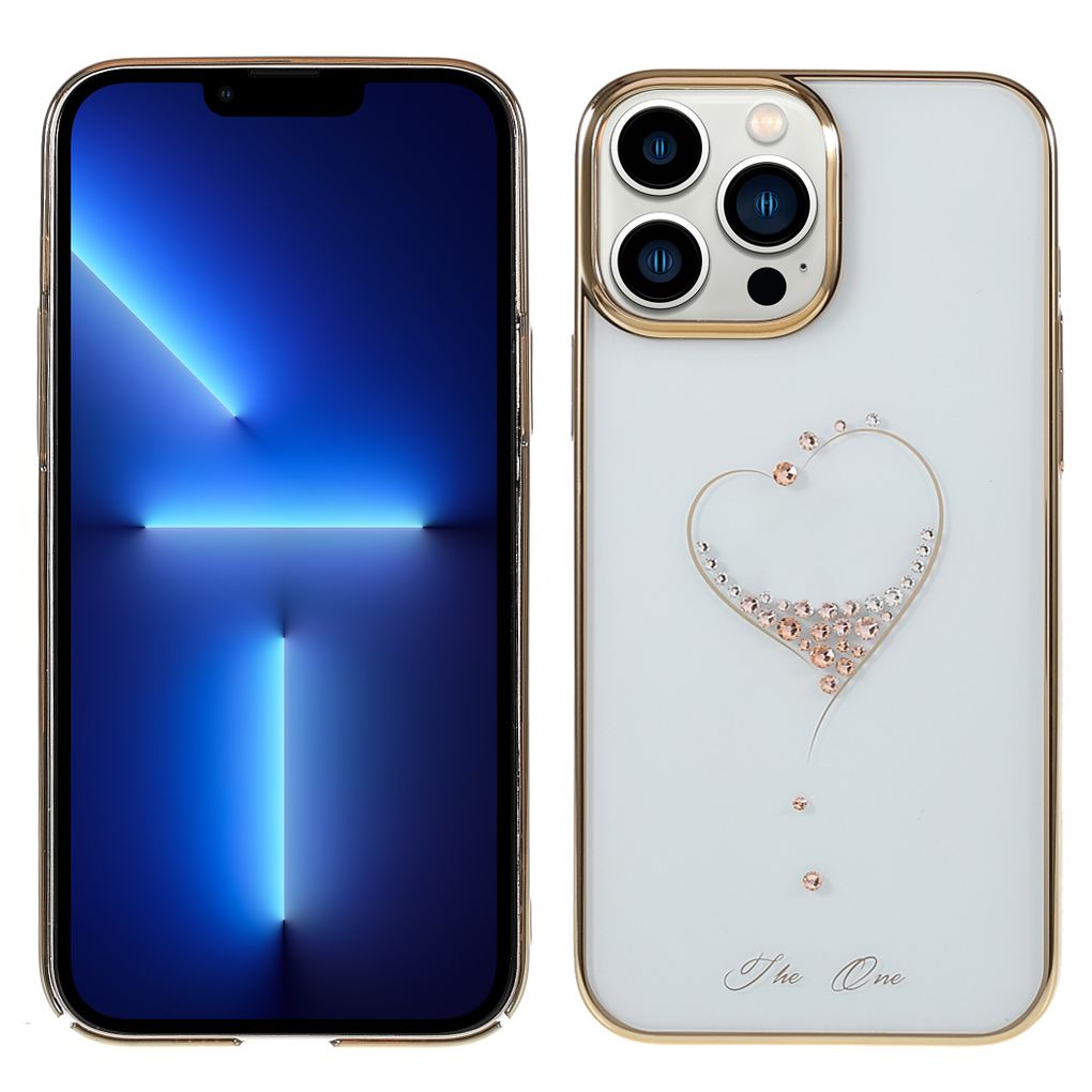 

KINGXBAR Gold Plated Frame Light Heart Rhinestone Decoration Electroplating Laser Carving Phone Case for iPhone 13 Pro 6.1 inch, iPhone 13 Pro