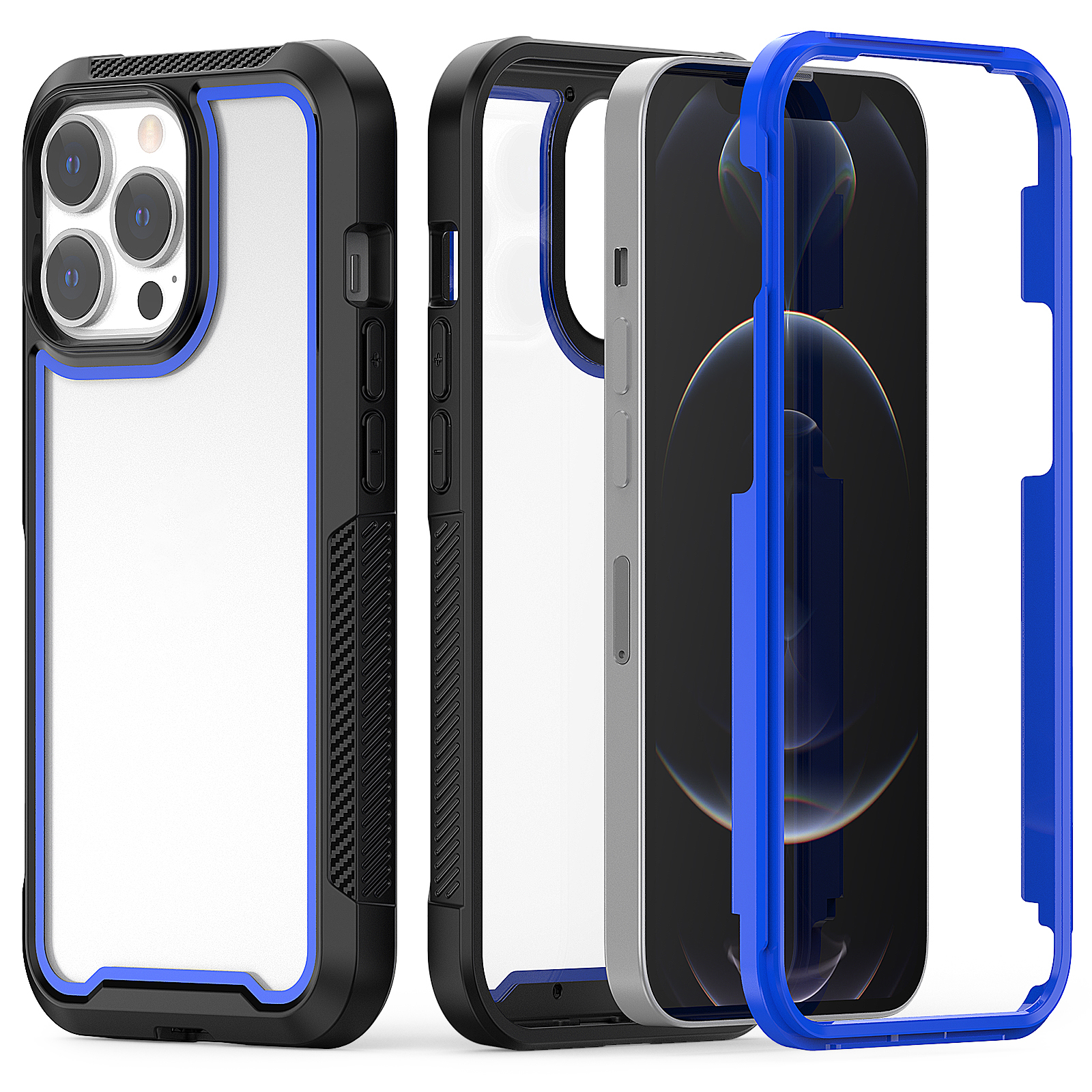 

Anti-slip Thickened Frame TPU + PC Hybrid Phone Case Cover for iPhone 13 Pro 6.1 inch - Blue, iPhone 13 Pro