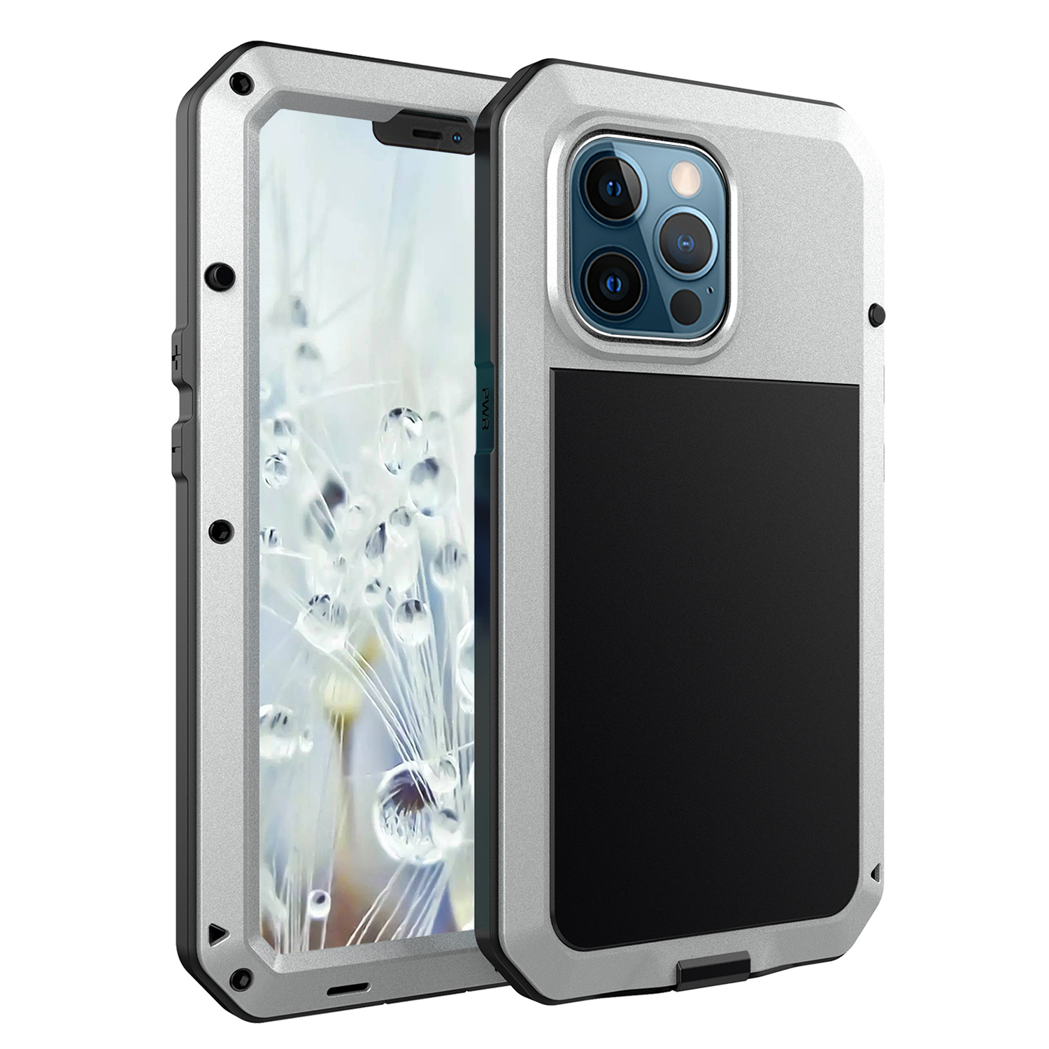 

Tank Series Heavy Duty Sturdy Protection Hybrid Metal Case with Built-in Tempered Glass Film for iPhone 13 Pro Max 6.7 inch - Silver, iPhone 13 Pro Max
