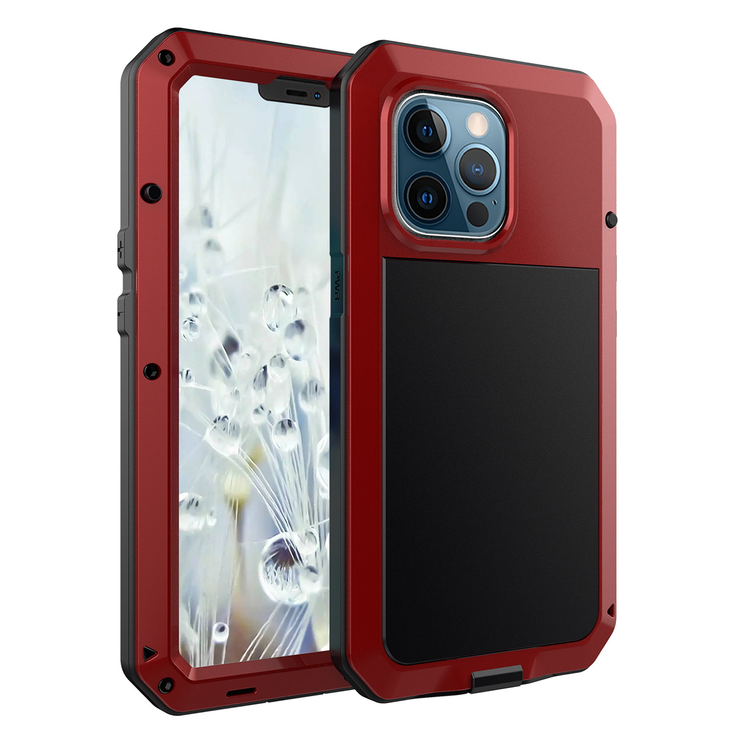 

Tank Series Heavy Duty Sturdy Protection Hybrid Metal Case with Built-in Tempered Glass Film for iPhone 13 Pro Max 6.7 inch - Red, iPhone 13 Pro Max