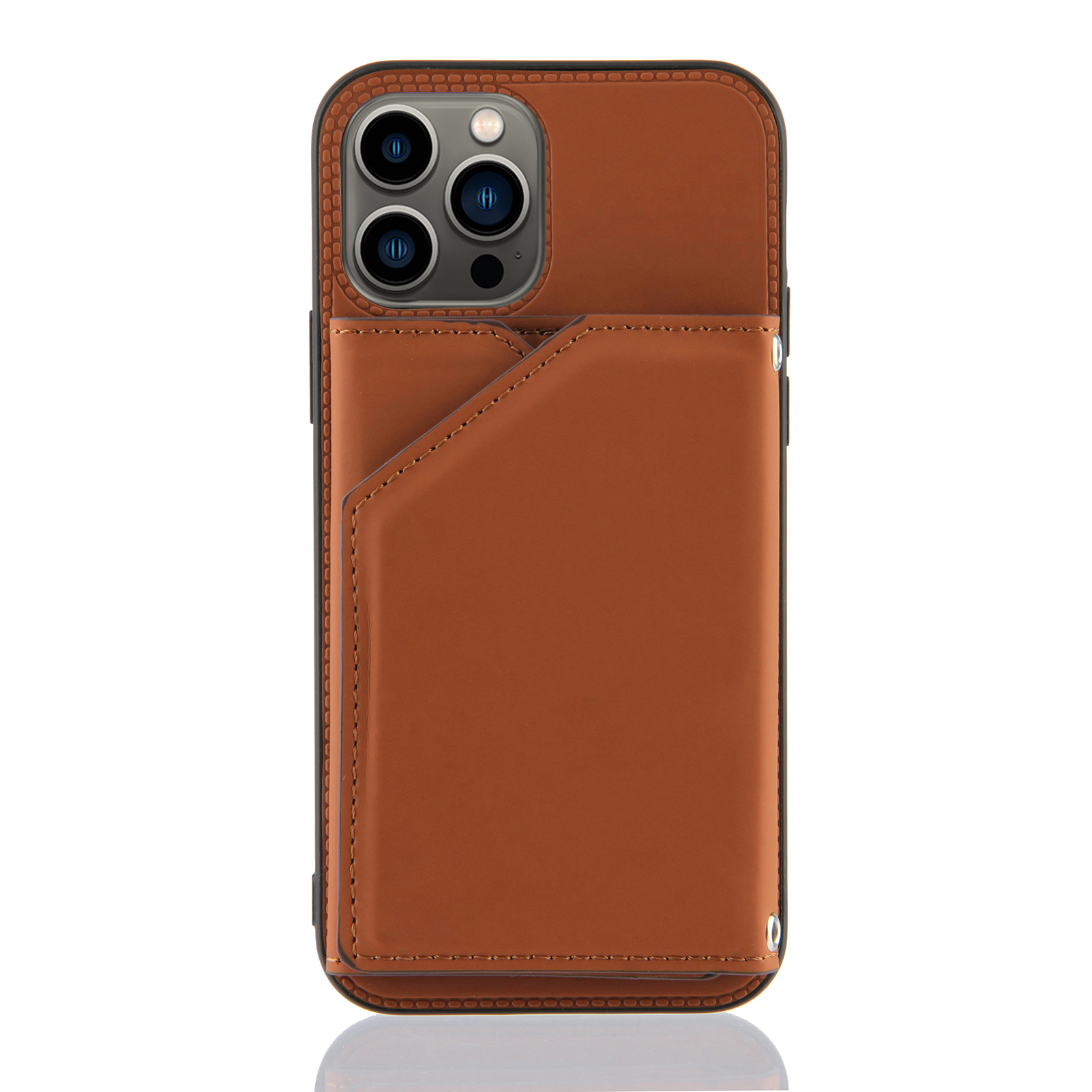 

Skin-Touch Feel PU Leather + TPU Phone Case Cover with Card Slots Kickstand for iPhone 13 Pro Max 6.7 inch - Brown, iPhone 13 Pro Max