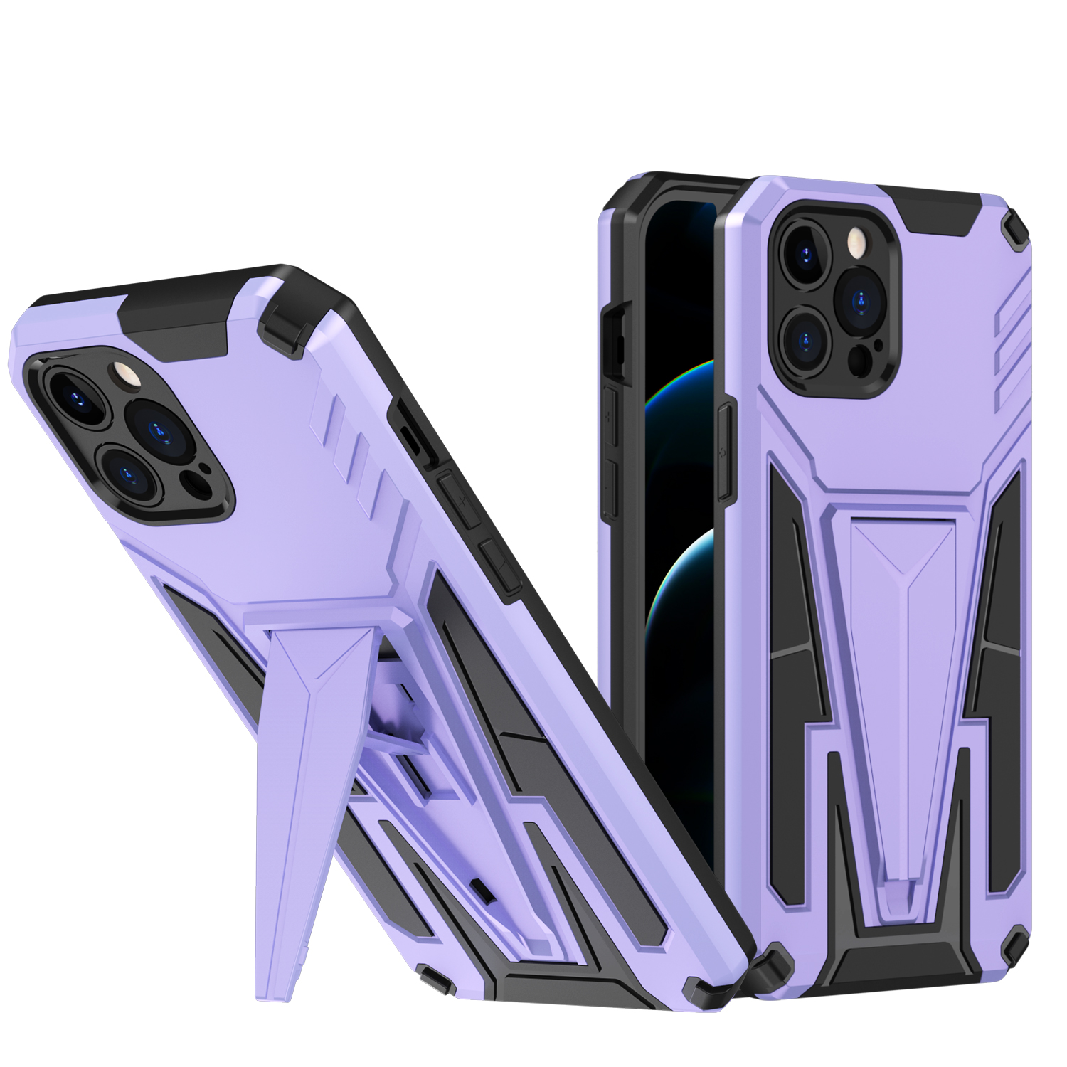 

Anti-fall PC + TPU Hybrid Phone Case Shell with V-shape Kickstand for iPhone 12 Pro Max 6.7 inch - Purple, iPhone 12 Pro Max