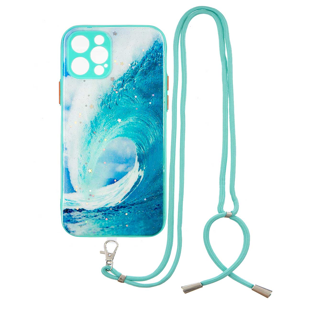 

Pattern Printing Wear-resistant Phone Cover Shockproof Phone Case with Lanyard for iPhone 12 Pro 6.1 inch - Wave, iPhone 12 Pro