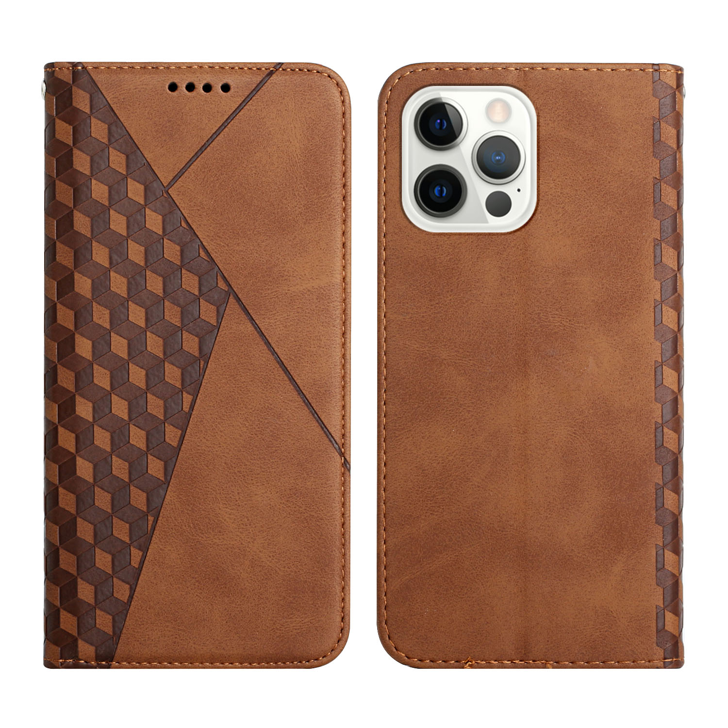 

Rhombus Pattern Auto-absorbed Leather Case Cover with Stand Wallet for iPhone 13 Pro Max 6.7 inch - Brown, iPhone 13 Pro Max